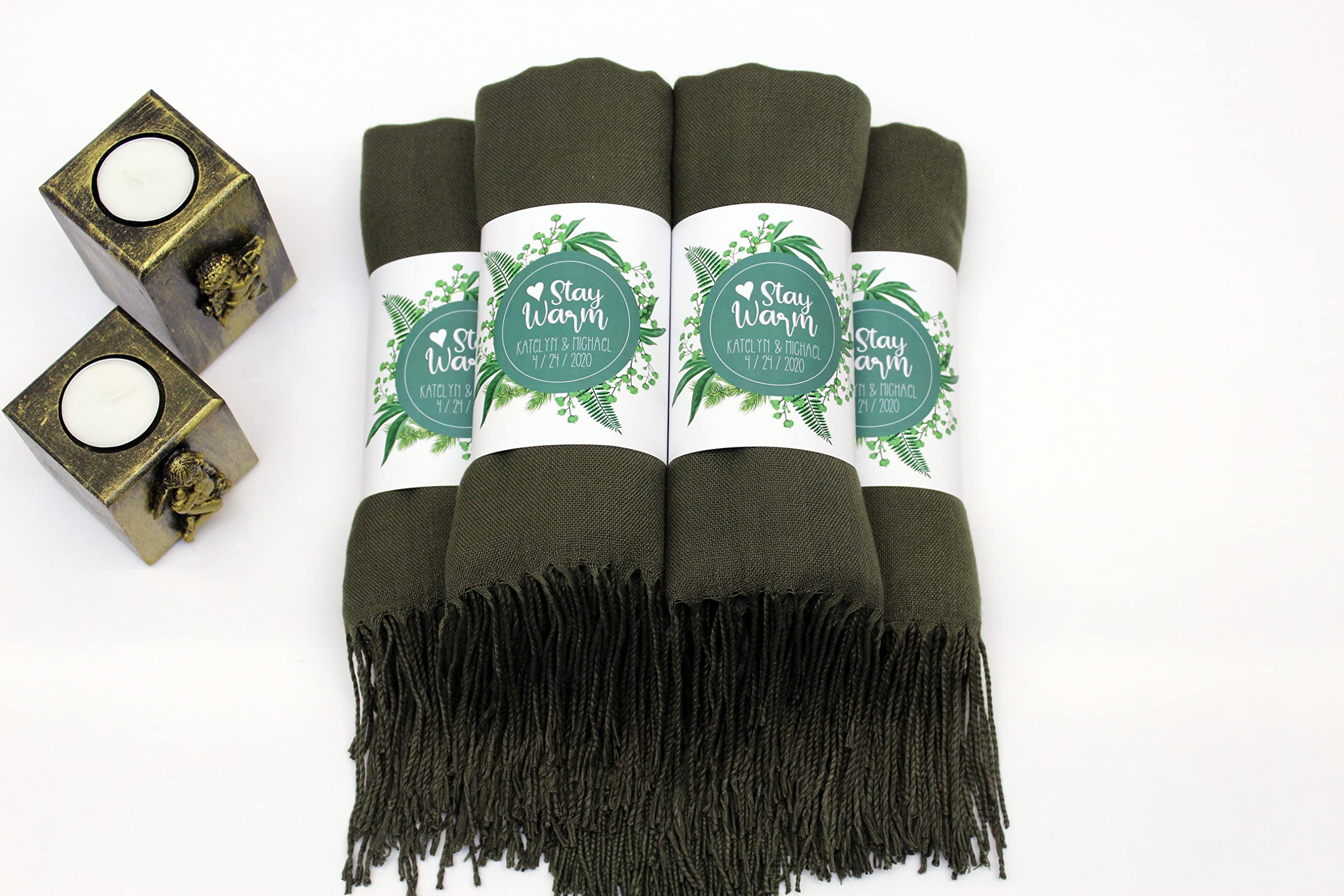 25 Pcs Soft Pashmina Shawl for Women - Personalized Elegant Scarf, Evening Dress Wrap, Wedding Guest Favors, Bridal Shawl & Bridesmaid Gift (Army Green) - Perfect for Weddings, Parties & Special Occasions