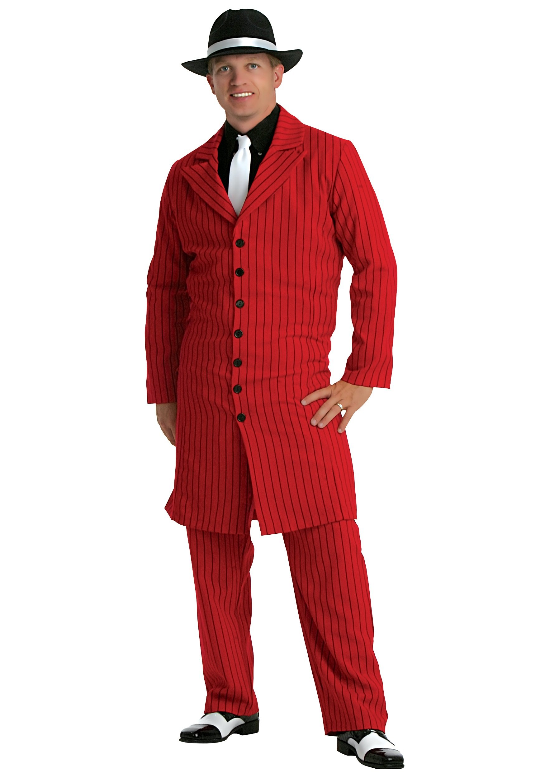 Vintage Red Gangster Zoot Suit Costume for Men - 1940s Style Mobster Outfit with Wide Leg Pants & Long Coat - Perfect for Halloween, Cosplay, Themed Parties & Jazz Age Events