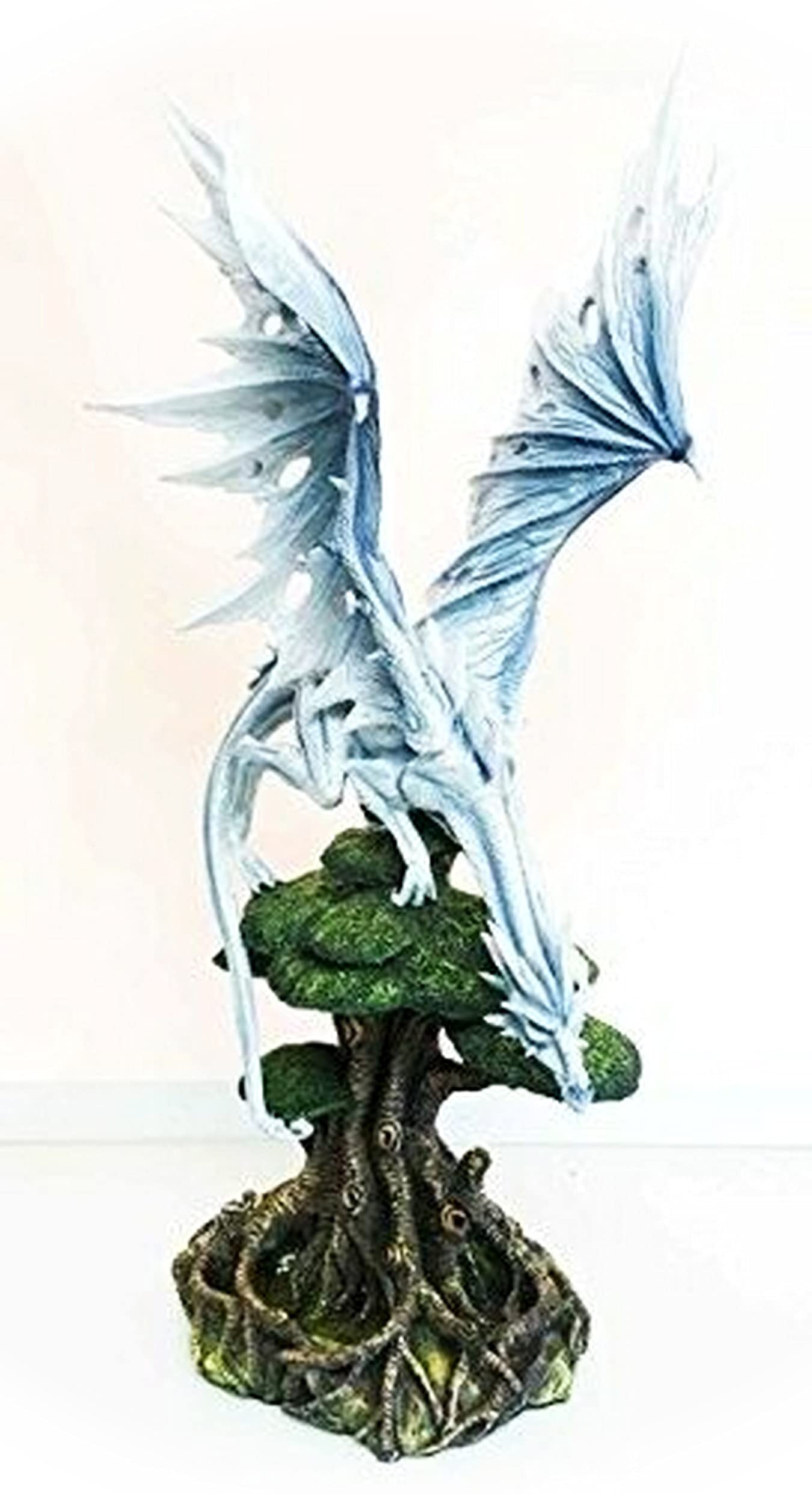 Large Arctic Frost Fury Dragon Figurine Perched on Rainforest Tree Canopy - AI-6795STAT - Unique Fantasy Home Decor for Birthdays, Gifts & Collectors | Perfect for Shelf Displays, D&D Gaming Scenes & Gothic Room Decor