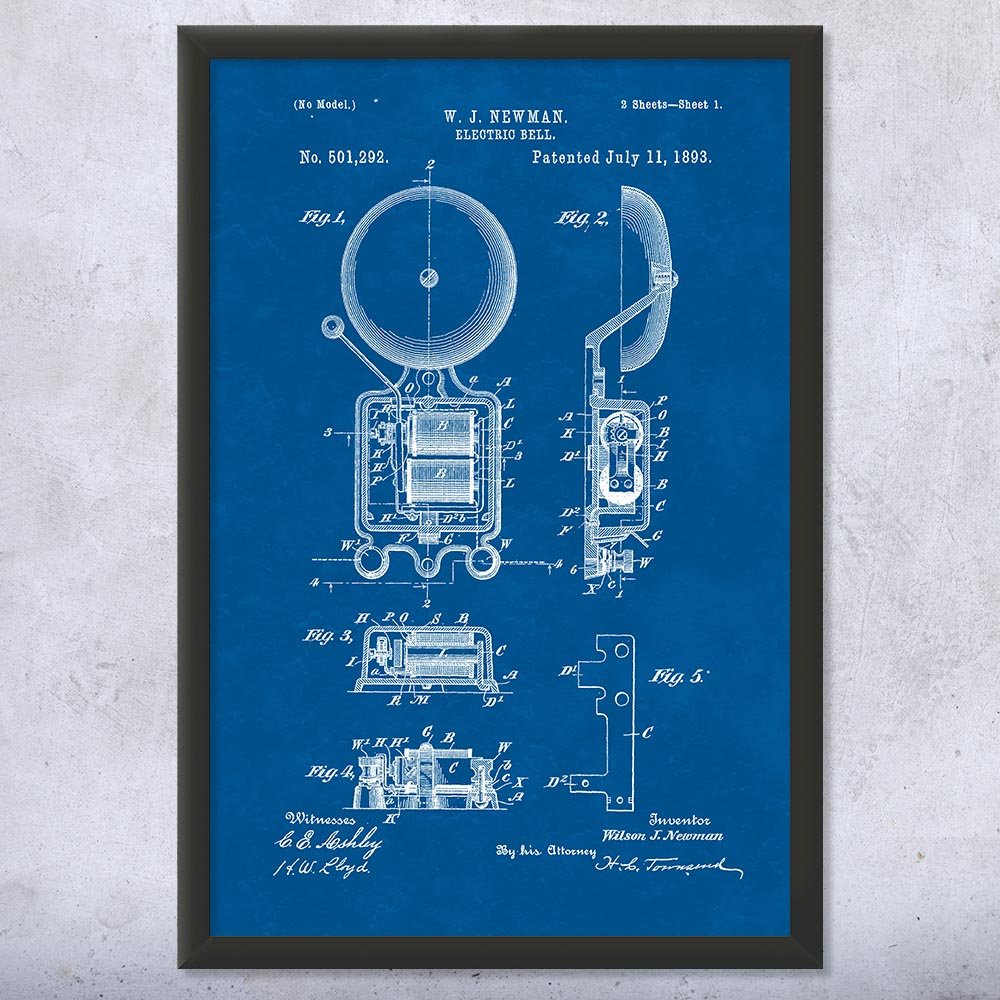 Vintage Fire House Alarm Bell Blueprint Print - 12x16 Framed Fire Station Wall Art, Unique Firefighter Gift for 911 Dispatchers & Fireman Decor - Perfect for Firehouse, Office or Man Cave Décor