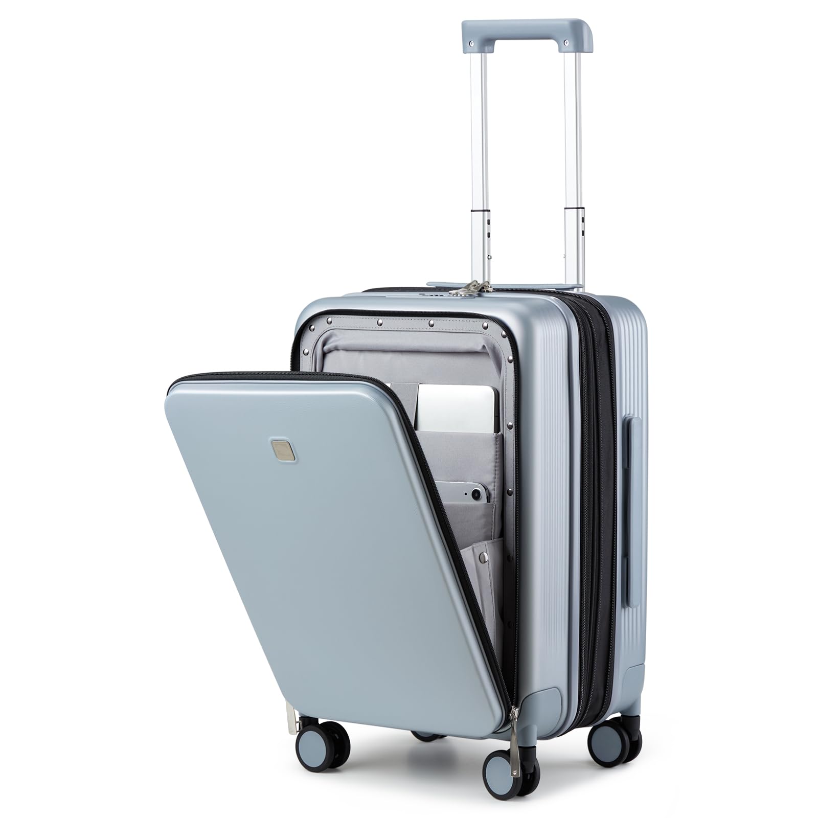 Expandable 20 Inch Hardshell Carry-On Suitcase with Wheels - Airline Approved Lightweight Luggage for Business Travel & Short Trips (Grey) - Perfect for Weekend Getaways & Business Meetings