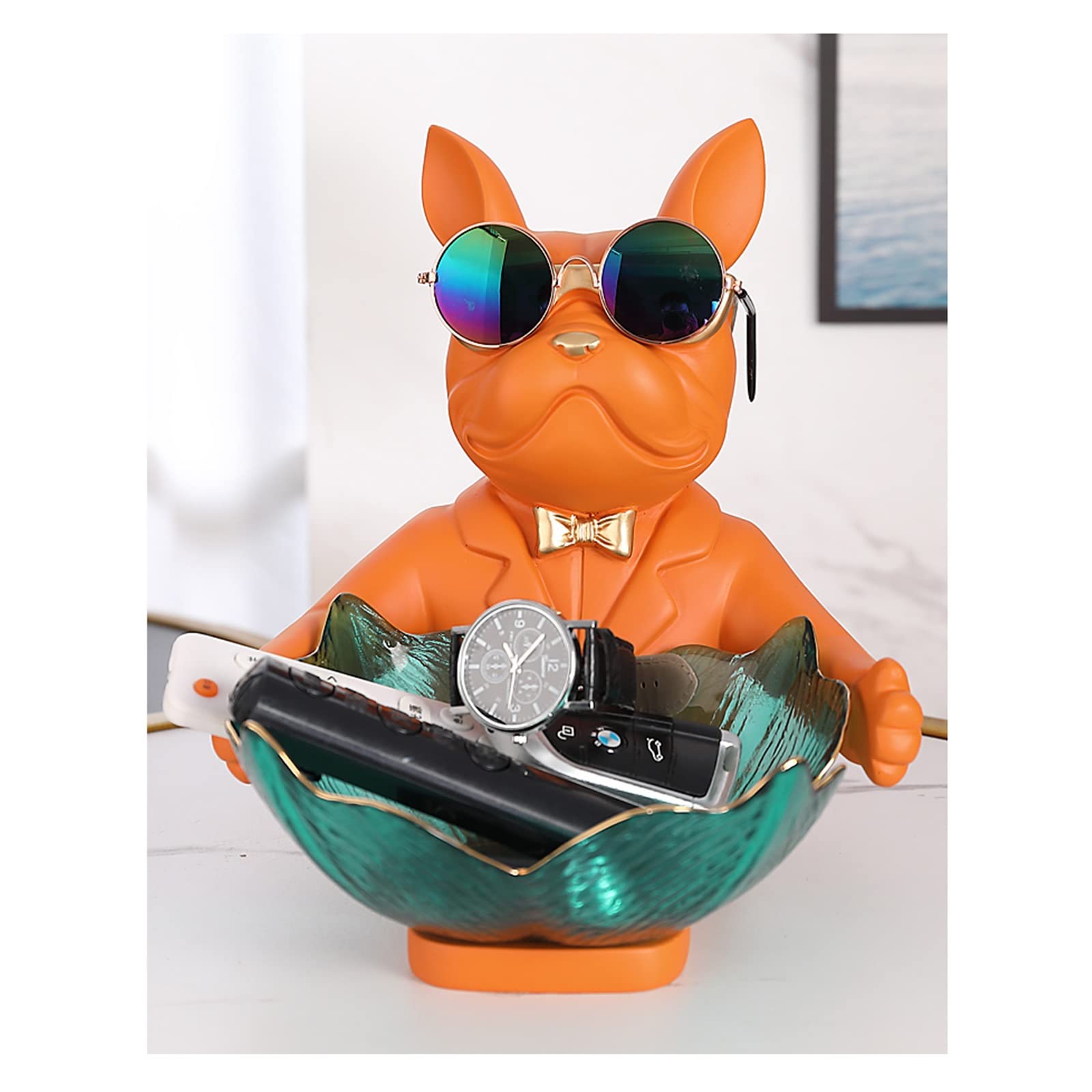 Decorative Bulldog Key Bowl - Abstract Animal Jewelry Box & Entryway Table Storage Organizer | Puppy Figurine Art Ornament for Dog Lovers Gift (Orange) - Perfect for Home Decor, Entryway Organizer & Dog Themed Gift Giving