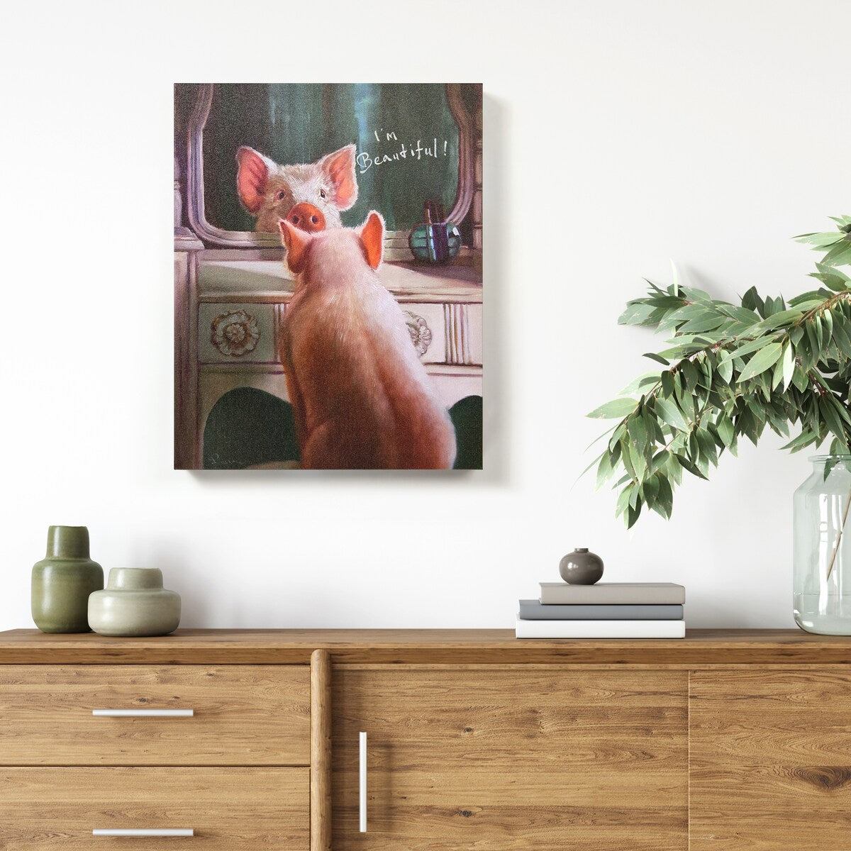 Affirmation III Pig Wall Art - Modern Graphic Print on Wrapped Canvas - Perfect for Nursery, Living Room & Office Decor