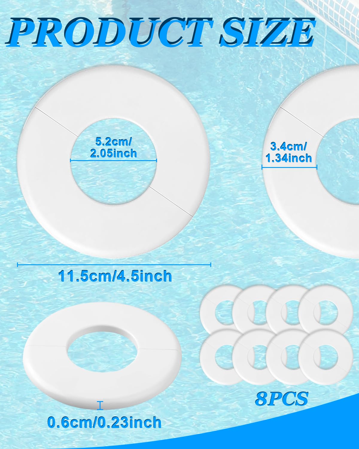 8-Piece Round ABS Escutcheon Plate Plumbing Cover - Self-Adhesive Wall Split Flange for 1.9-Inch Inner Diameter Tubes | Swimming Pool Ladder Cover & Pipe Protection for Bathroom, Kitchen, and Outdoor Plumbing Installations