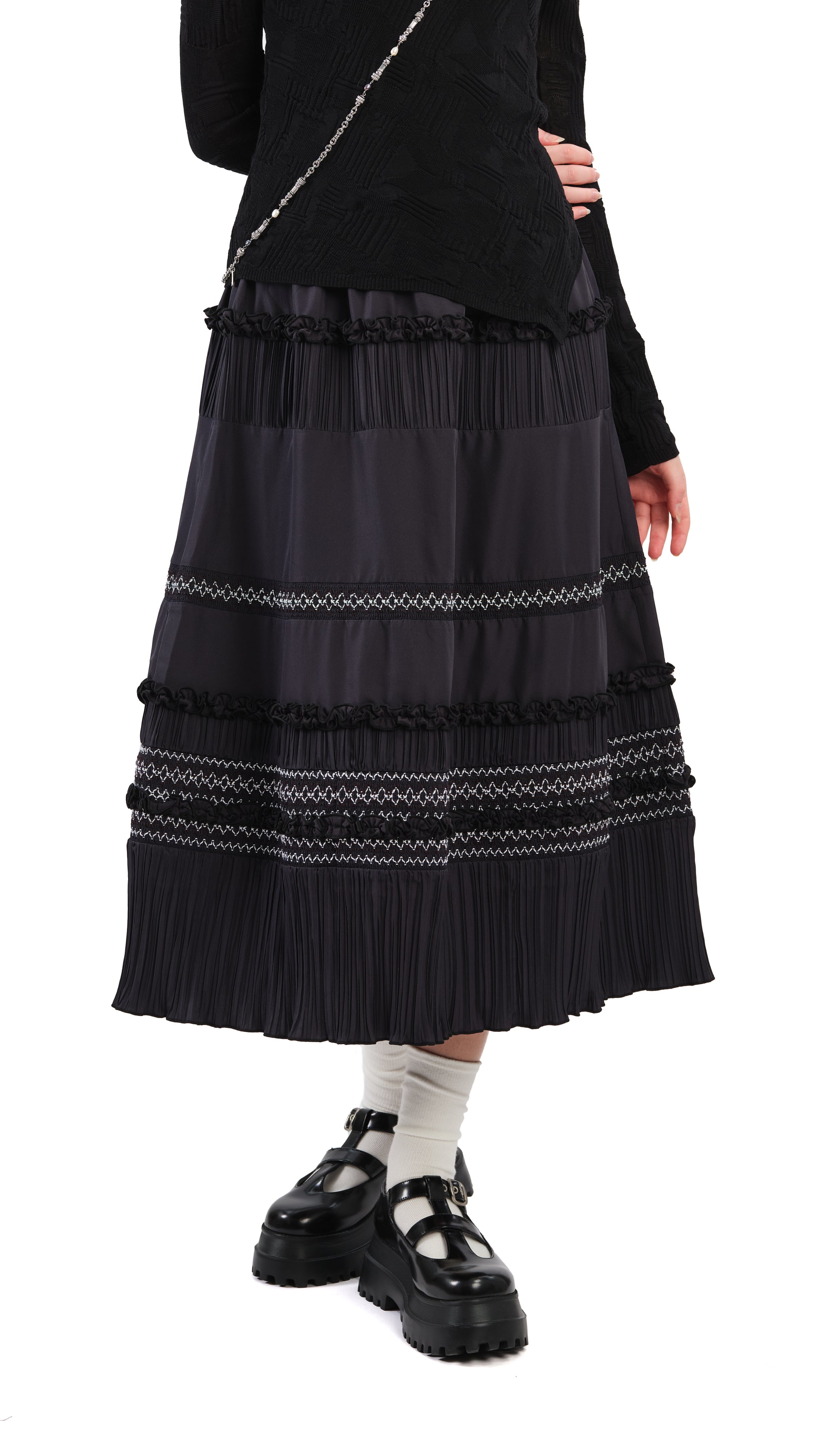 Stylish Smocked Patch Flare Skirt for Women | Boho Chic Midi Skirt with Elastic Waist | Perfect for Summer, Beach, and Casual Outfits