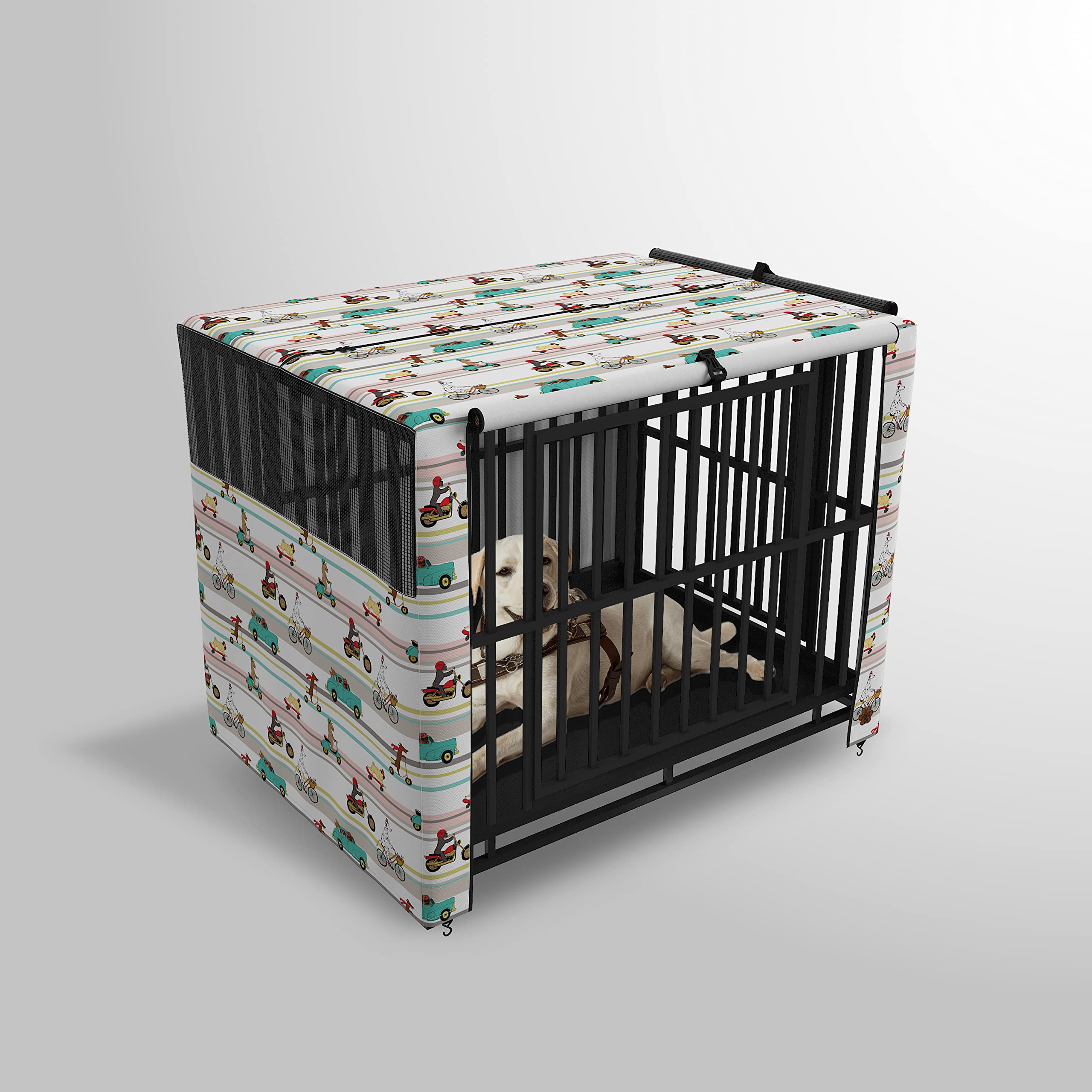 UV & Water Resistant Neon Earth Dog Crate Cover with Mesh Panel Window & 2 Side Openings - Includes Carry Bag for Travel & Home Use
