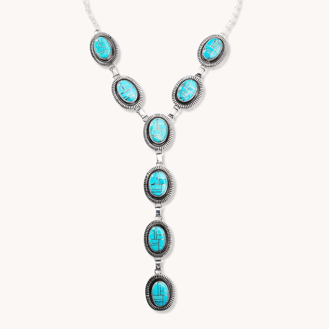 Turquoise Channel Inlay Y Necklace for Women - Elegant Bohemian Jewelry for Everyday Wear & Special Occasions