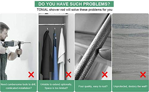 Premium Adjustable Tension Shower Curtain Rod - No Drilling Heavy Duty 42 to 72 Inch Antique Gold Metal Window Closet Rod for Bathroom, Kitchen, Laundry Room & Dorm Organization