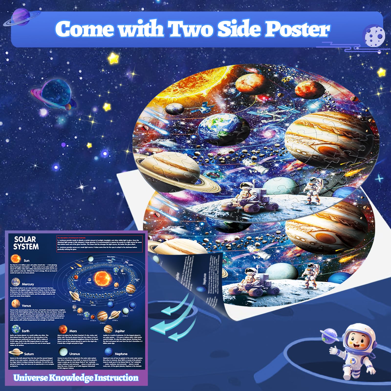 Glow in The Dark Solar System Puzzle for Kids Ages 4-10 - 70 Piece Space Planet Floor Puzzle - Educational STEM Toy Gift for Boys & Girls - Perfect for Bedroom Decor & Astronomy Learning Activities