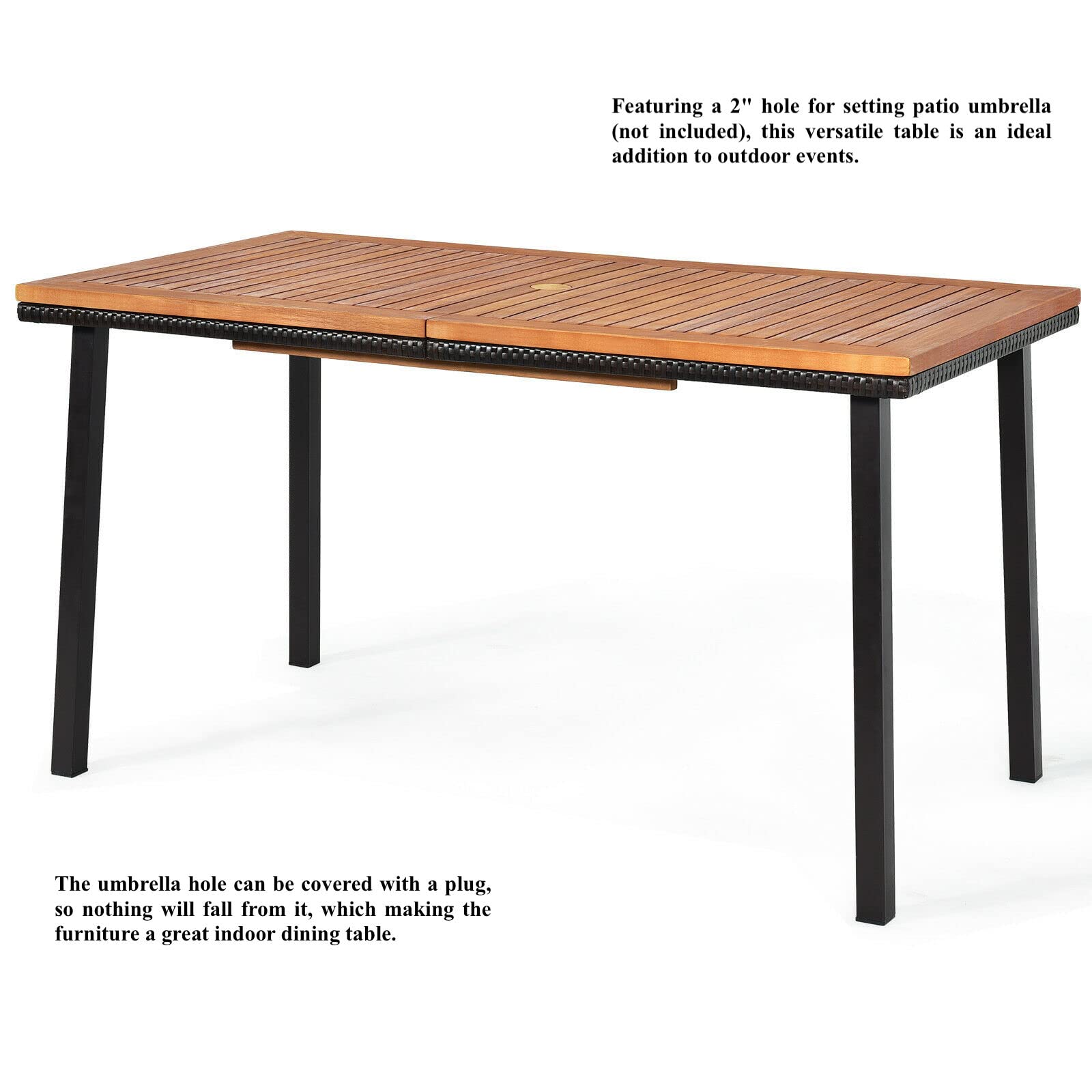 Acacia Wood Patio Dining Table with 2