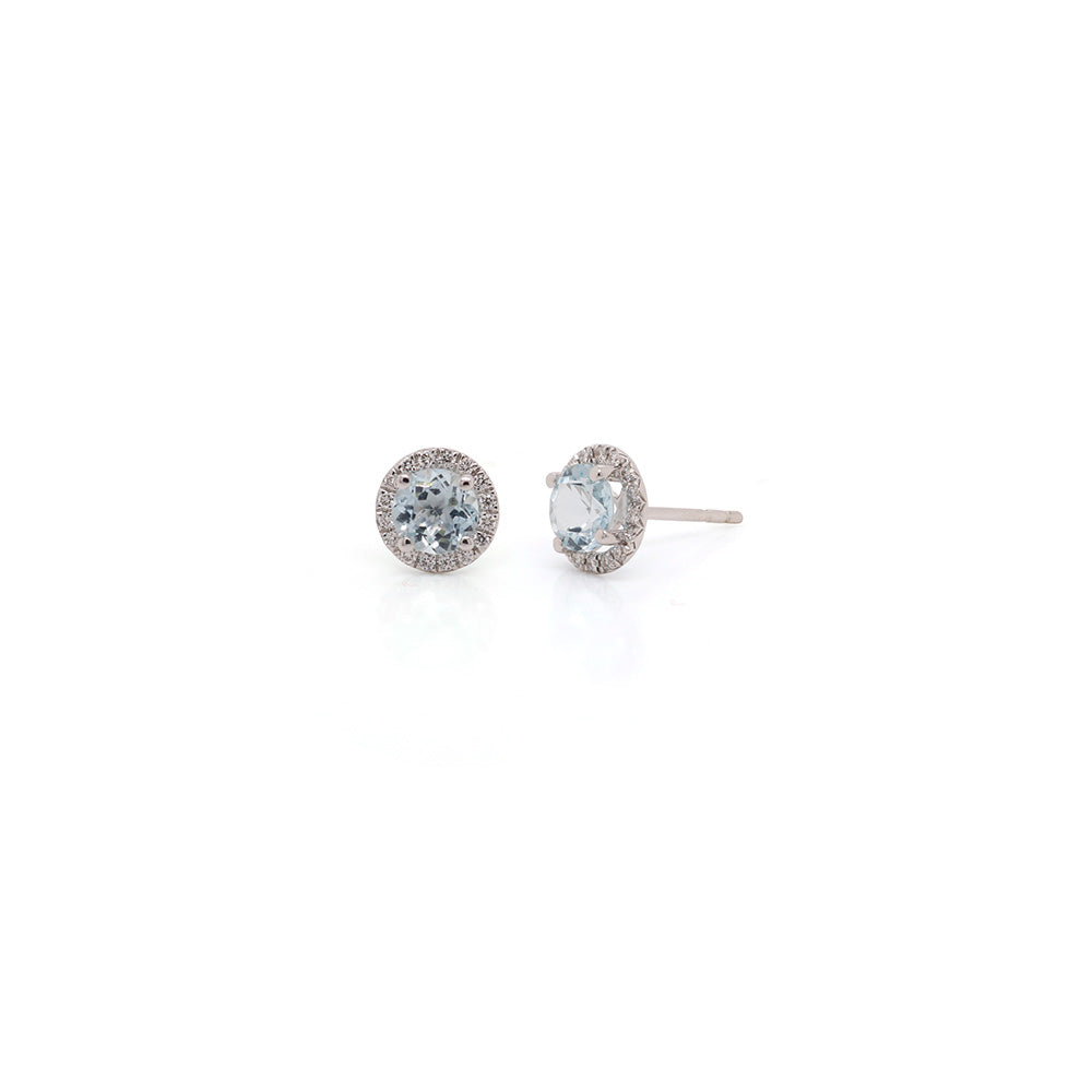 14K White Gold Aquamarine and Diamond Stud Earrings for Women - Elegant March Birthstone Jewelry Gift for Anniversary, Wedding & Special Occasions
