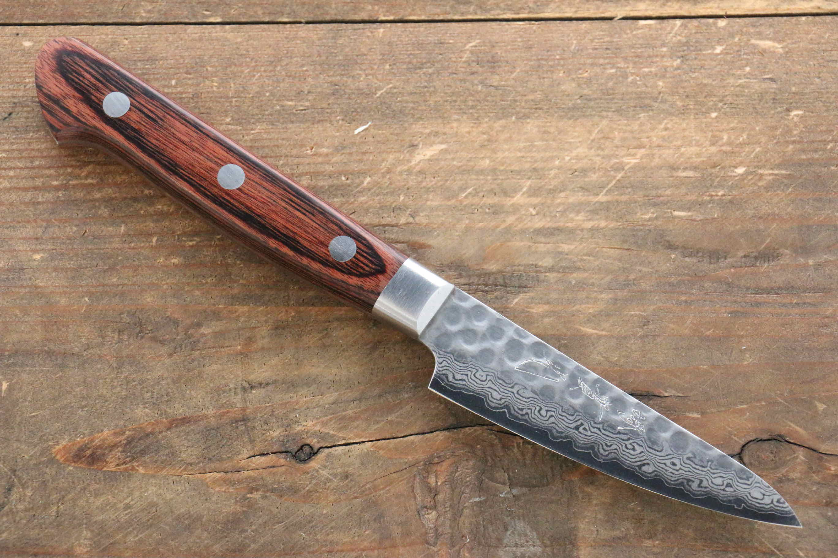 Jikko VG10 17-Layer Damascus Steel Paring Knife 80mm - Premium Mahogany Handle - Perfect for Fruit Peeling, Vegetable Slicing & Kitchen Prep