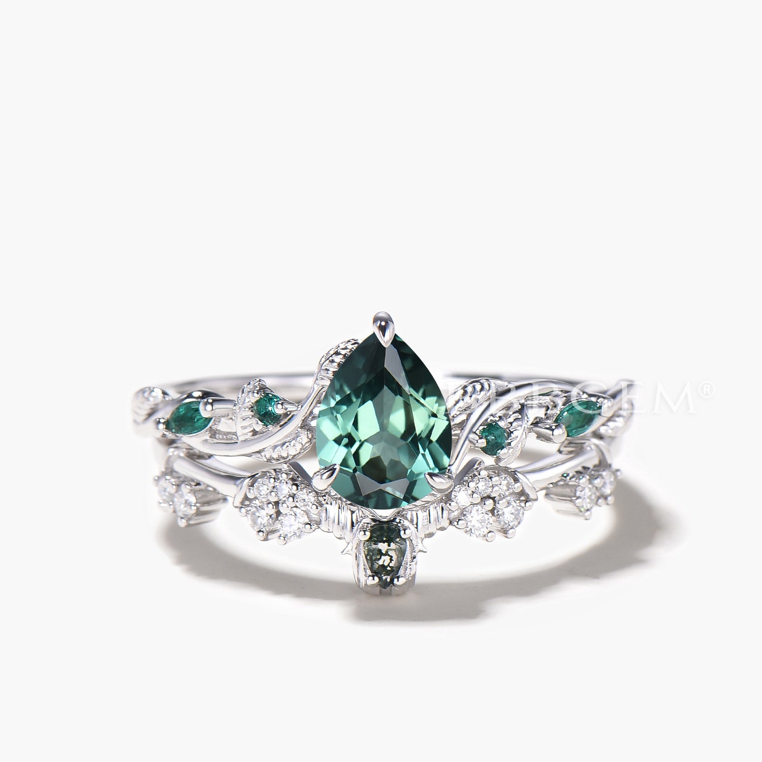 Exquisite Teardrop Cut Green Sapphire & Moissanite Twisted Engagement Ring Set for Women – Perfect for Bridal, Wedding, and Anniversary Gifts
