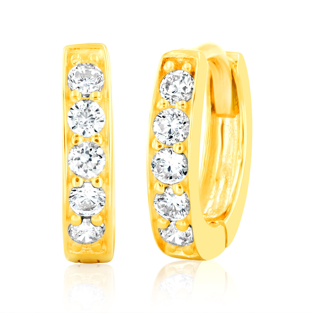 9ct Yellow Gold 10mm Cubic Zirconia Huggie Hoop Earrings for Women - Perfect for Everyday Wear, Parties & Special Occasions