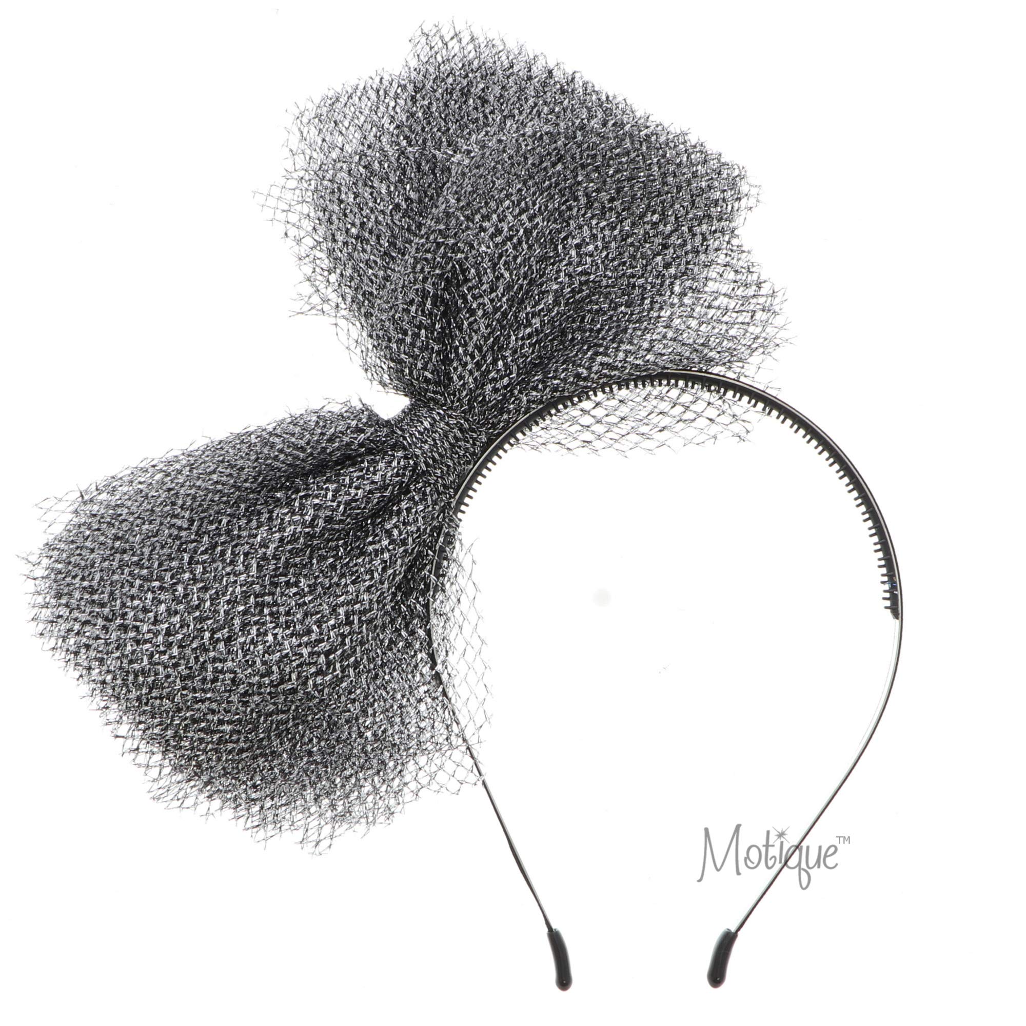 Women's & Girls' Metallic Mesh Bow Headband - Silver | Holiday Party Hair Accessory for Christmas, New Year & Special Occasions
