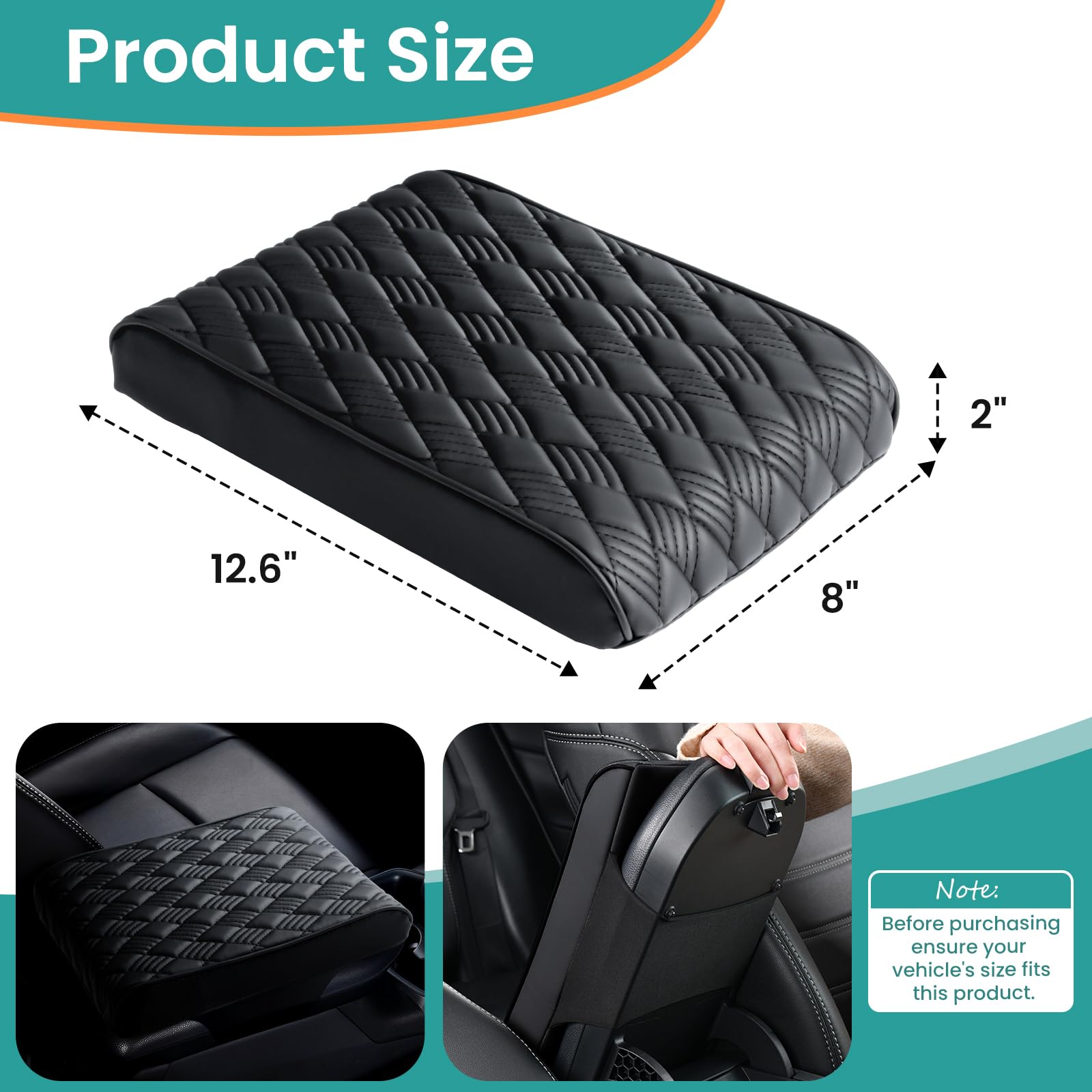 Premium Leather Car Center Console Cover with Memory Foam - Waterproof Armrest Pad for Cars, Trucks & SUVs | Comfortable Interior Accessory for Long Drives & Daily Commutes (Black)