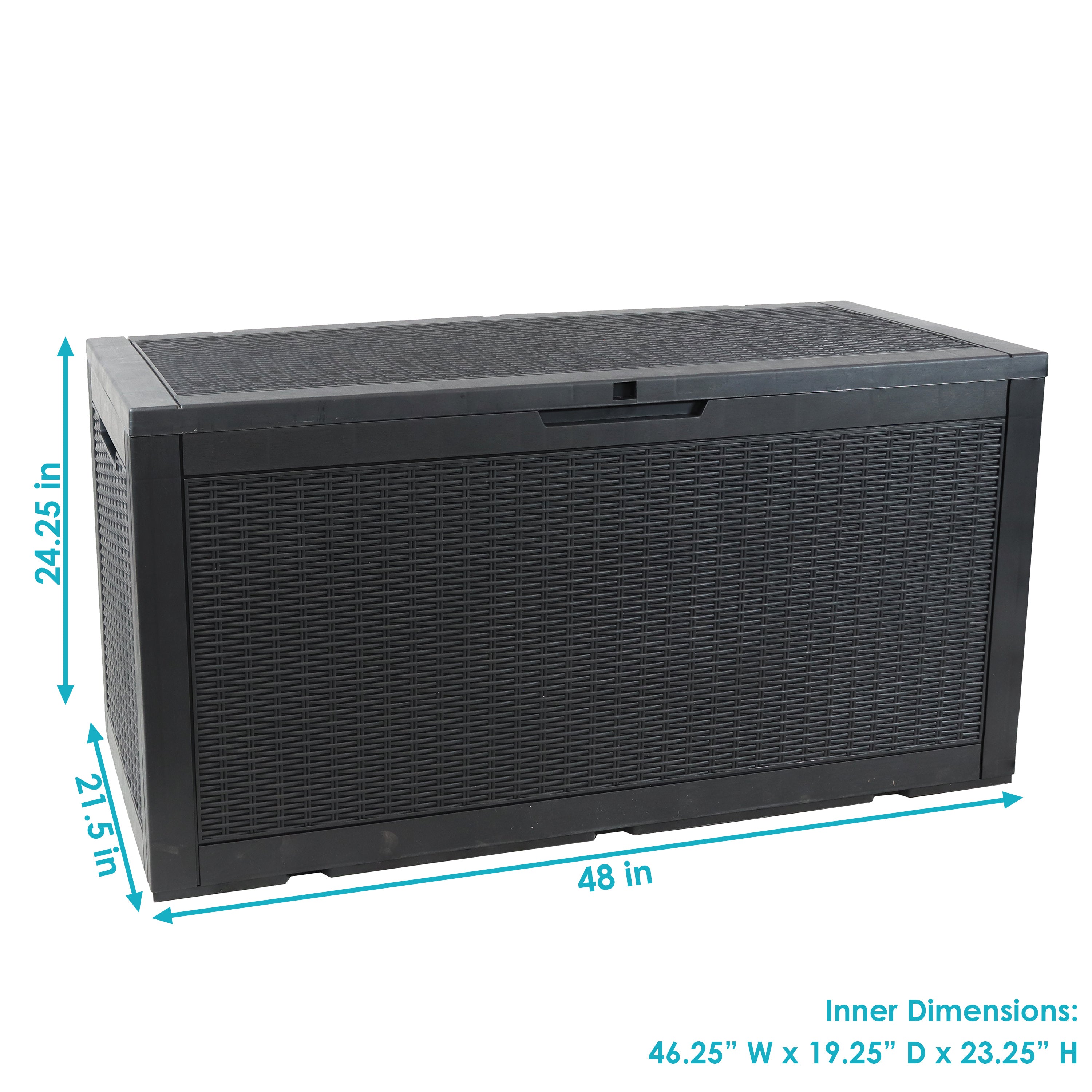 Lockable 100 Gallon Outdoor Deck Storage Box - Waterproof Faux Rattan Design by Sunnydaze - Perfect for Patio, Garden & Poolside Storage