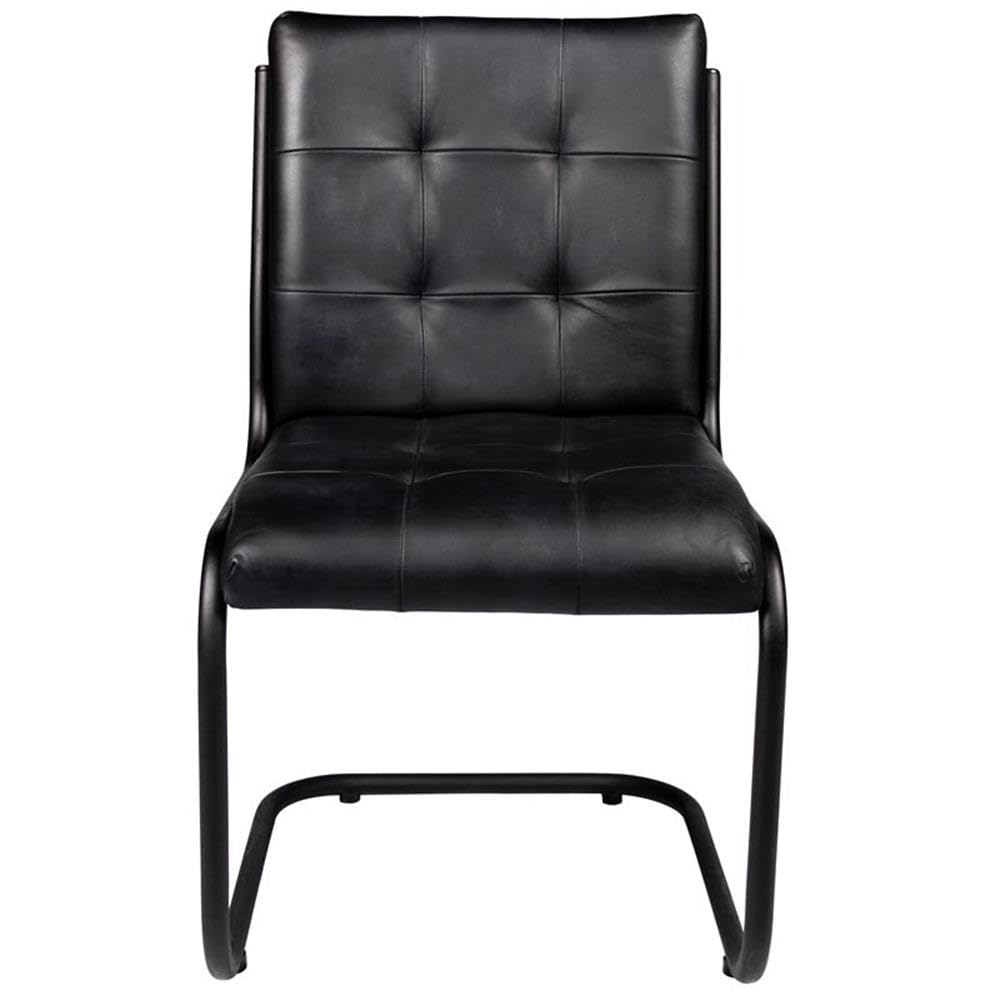 Black Moti Wilson Leather Side Chair with Sturdy Cast Iron Frame – Perfect for Dining Rooms, Living Rooms & Office Spaces