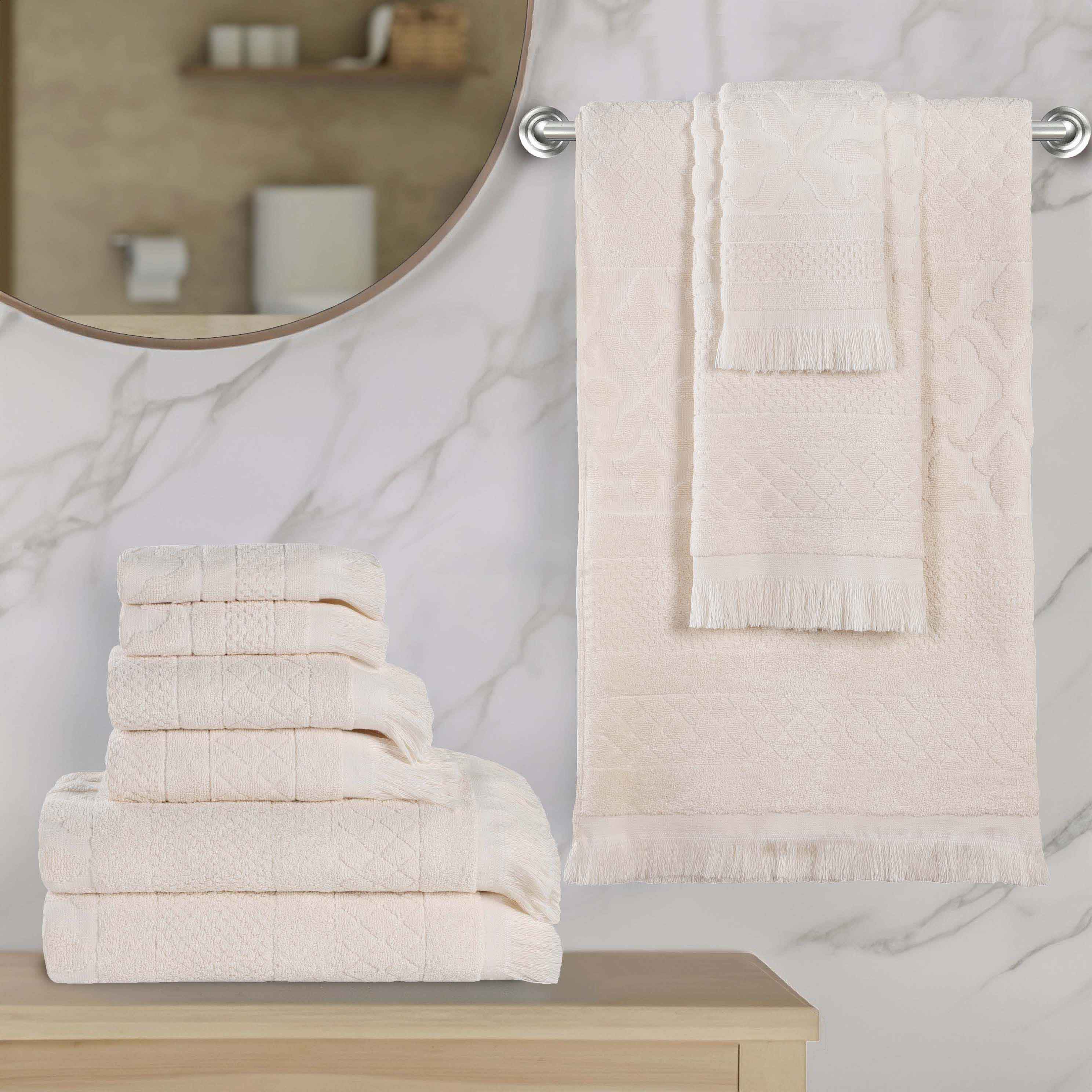 Premium 9-Piece Cotton Geometric Jacquard Towel Set - Ultra Soft, Absorbent & Plush - Perfect for Bathroom, Spa & Luxury Home Decor