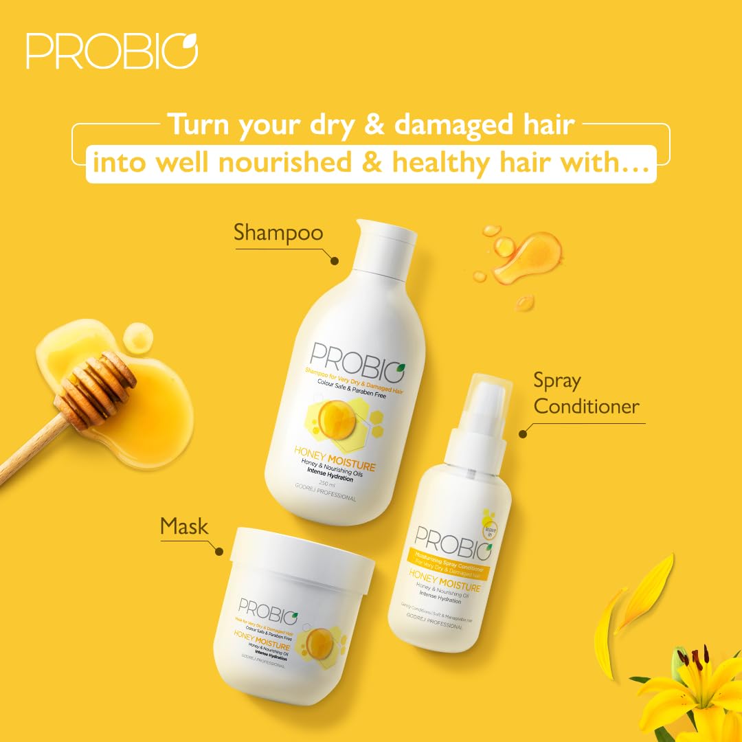 Godrej Professional Probio Honey Moisture Spray Conditioner 100ml - Hydrating Treatment for Dry & Damaged Hair with Honey & Nourishing Oils | Perfect for Daily Hair Care & Salon-Quality Results at Home