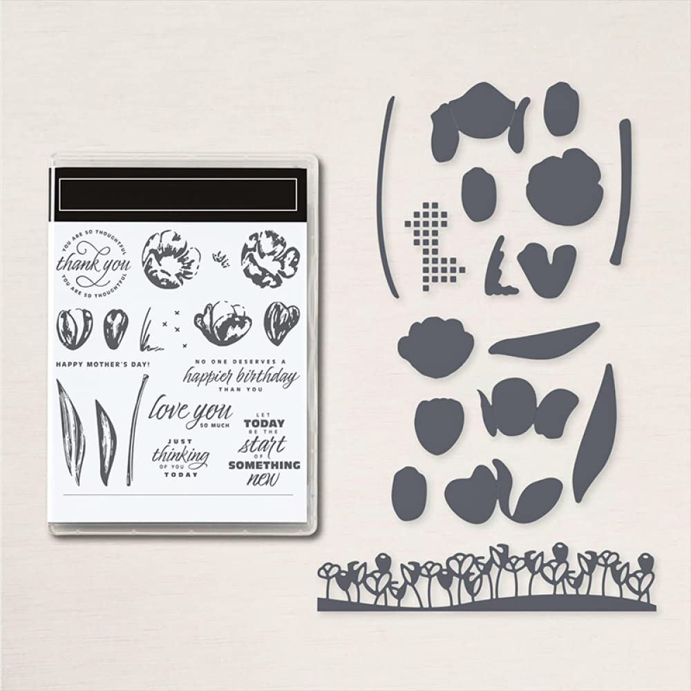 Happy Birthday Love You Thinking of You Silicone Stamp Set & Metal Cutting Dies - Floral Card Making Supplies for DIY Scrapbooking, Invitations, and Paper Crafts