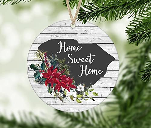 South Carolina Christmas Ornament - Home Sweet Home Holiday Decoration with Poinsettias | Perfect for Tree Decor, Gift Giving & State Pride