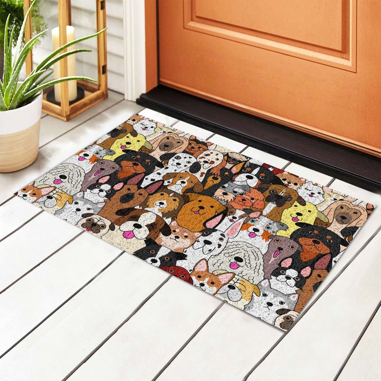 Non-Slip Dog Graffiti Welcome Mat - Absorbent Indoor/Outdoor Rug for Home Decor