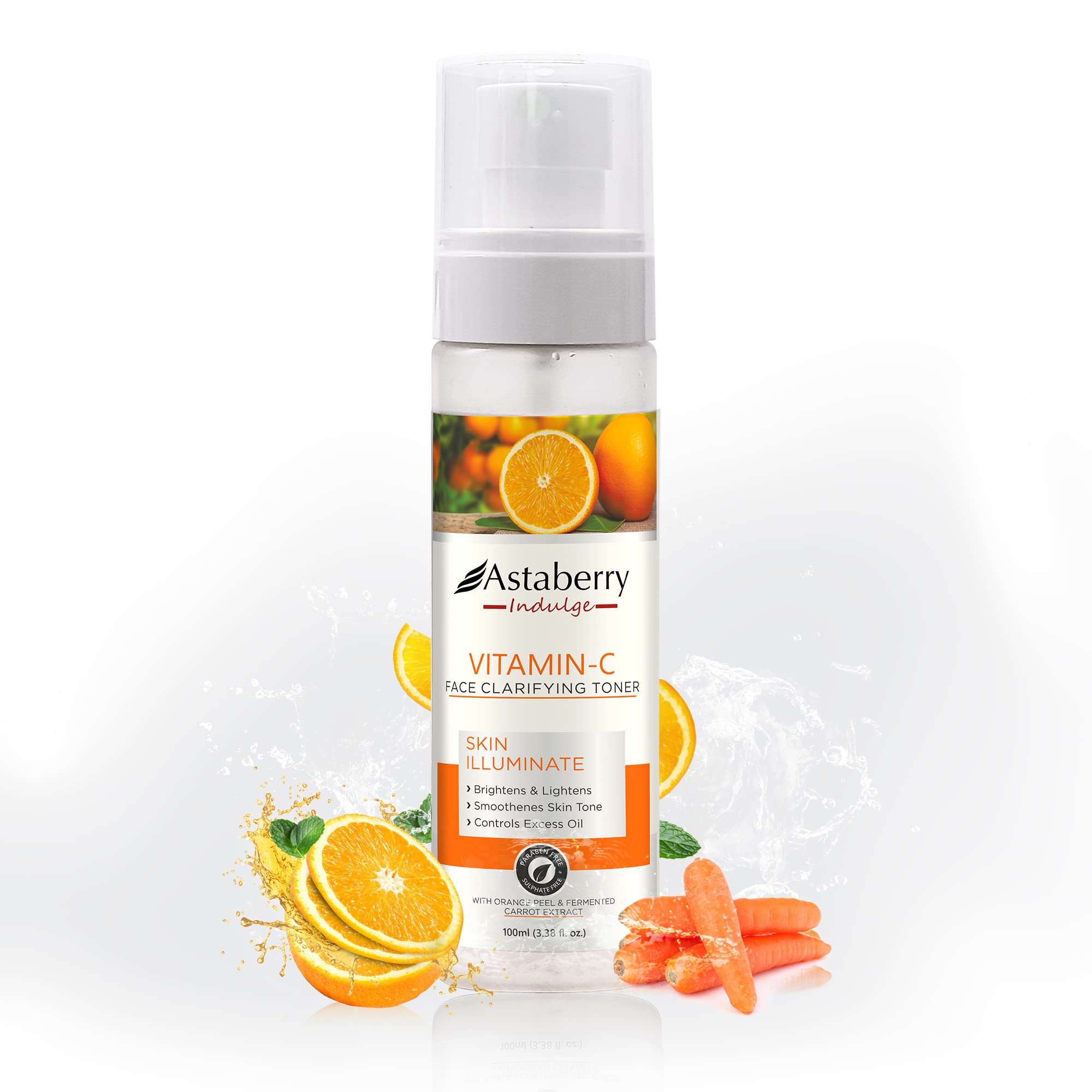Astaberry Vitamin C Face Toner for Glowing Skin | Hydrating Toner for Oily & Dry Skin | With Orange Peel & Fermented Carrot Extract | 100ml | Perfect for Daily Skincare Routine & Post-Cleansing Refreshment