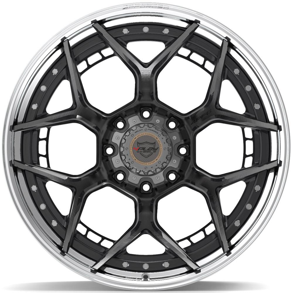 4Play Forged Series 4PF6 24x14.0 Wheels - Brushed with Tinted Clear Center & Polished Barrel - 8x165.1mm Bolt Pattern - 124.9mm Offset - Premium Forged Alloy Rims for Trucks & SUVs - Perfect for Off-Roading & Custom Builds