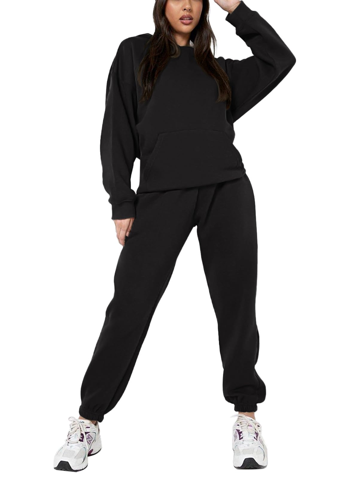 REORIA Women's Soft Cotton Lounge Wear Set - Warm Cozy Two Piece Outfit, Plus Size Hoodie & Jogger Tracksuit for Home, Travel & Casual Wear