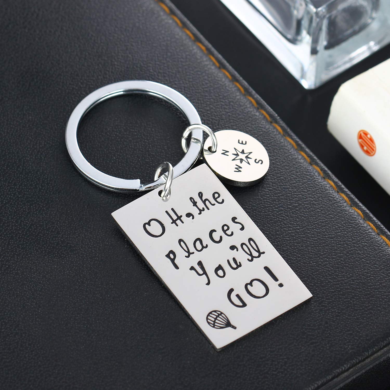 YEEQIN Graduation Keychain - Inspirational 'Oh The Places You'll Go' Gift for Graduates, Students & Teachers - Perfect for Commencement, College Graduation & Moving Away Presents