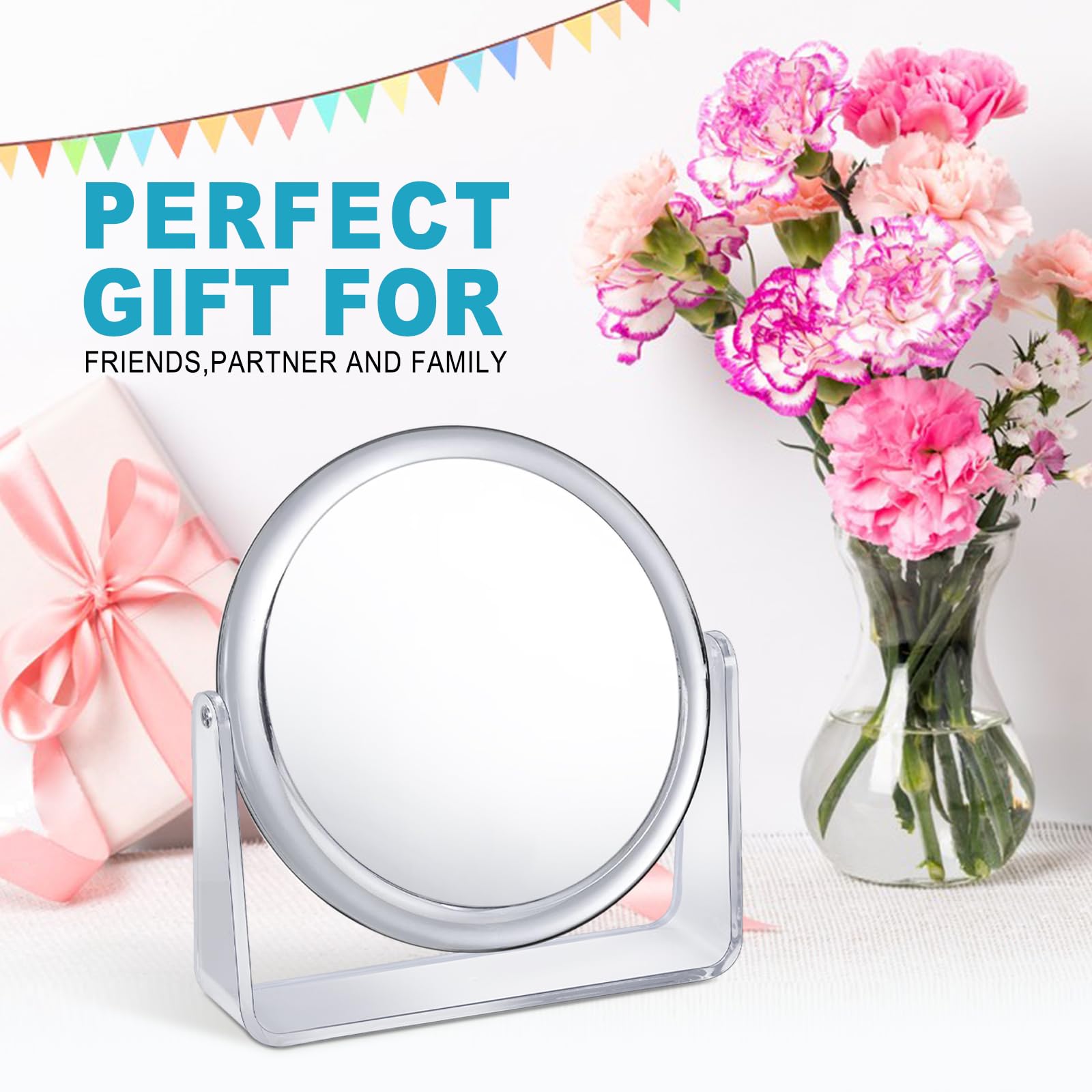 10X/1X Magnifying Vanity Mirror - Double Sided Makeup Mirror with 360° Swivel Stand, Portable Desk & Countertop Mirror for Bathroom, Shaving, Travel & Cosmetics - Perfect Gift for Women & Beauty Enthusiasts