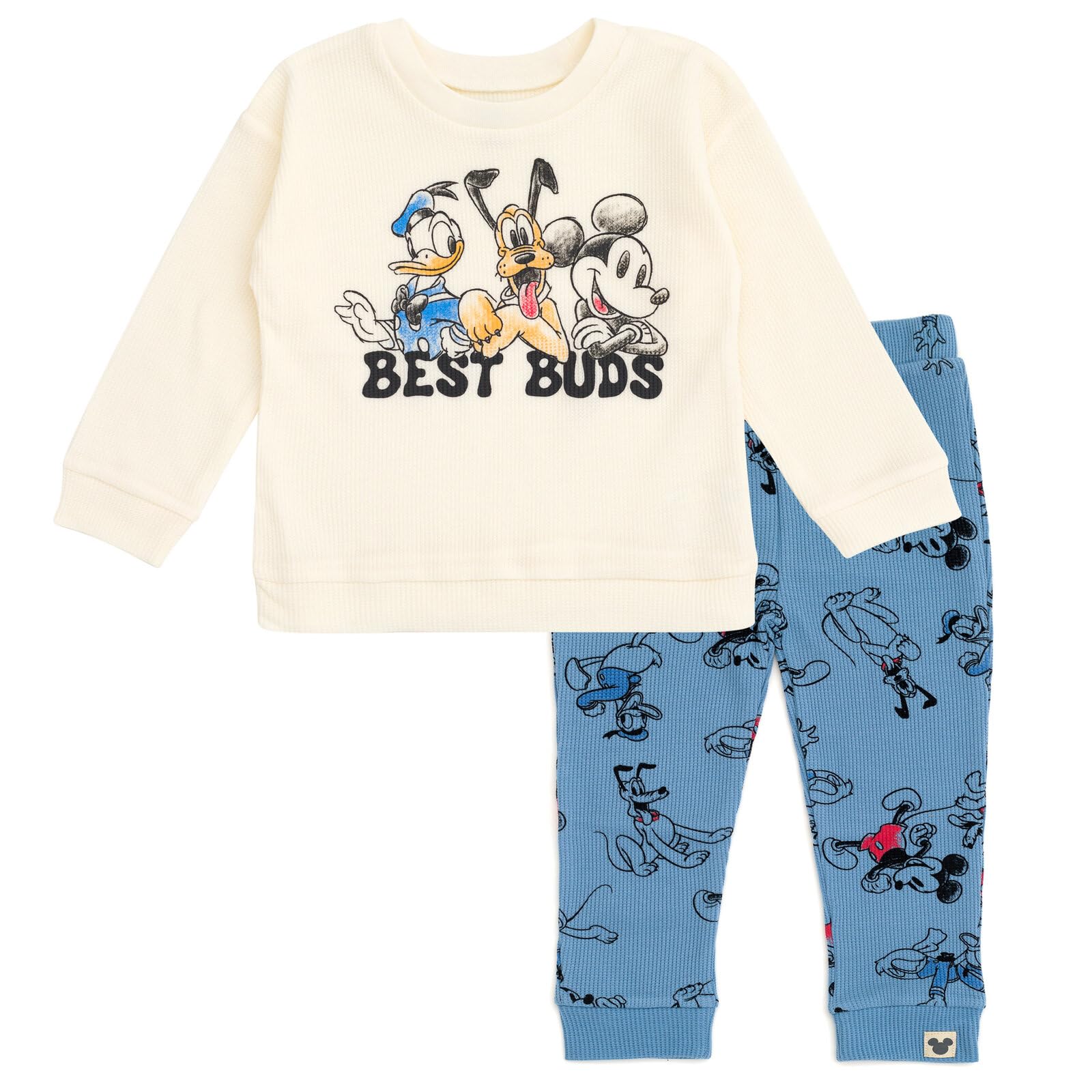 Disney Waffle Knit Pullover Sweatshirt & Jogger Pants Outfit Set for Newborn to Kids (0-3M-5T) - Cozy Winter Loungewear, Playdate Outfits & Family Matching Pajamas