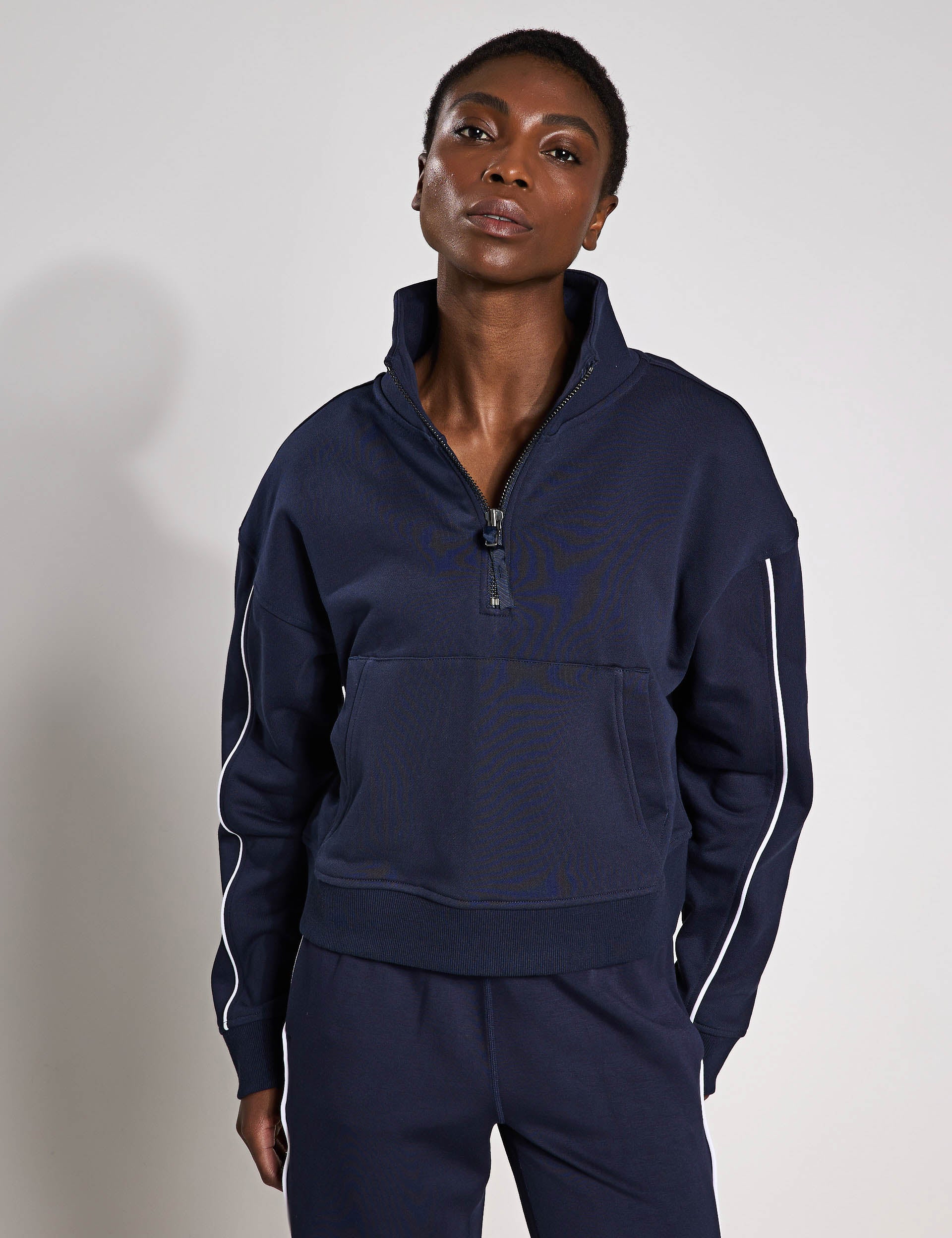 Rihanna Navy Blue & White Piping Women's Outfit Set - Perfect for Casual Wear, Parties, and Everyday Fashion