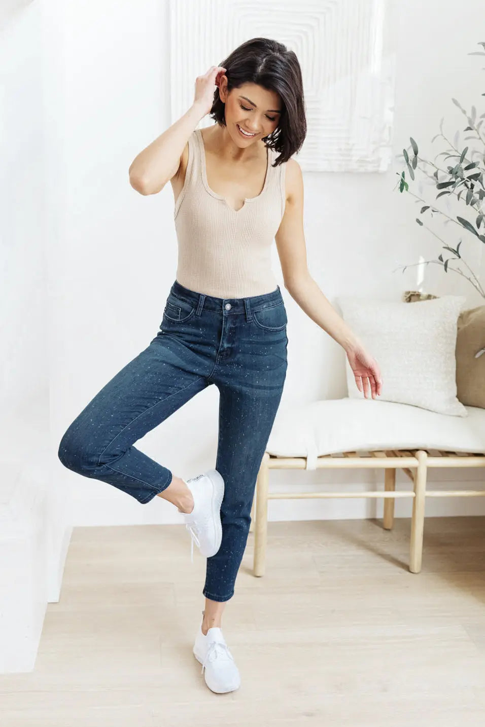Mid Rise Relaxed Fit Mineral Wash Jeans for Women - Soft Comfort Stretch Denim Pants - Casual Everyday Wear for Work, Travel & Weekend Outfits