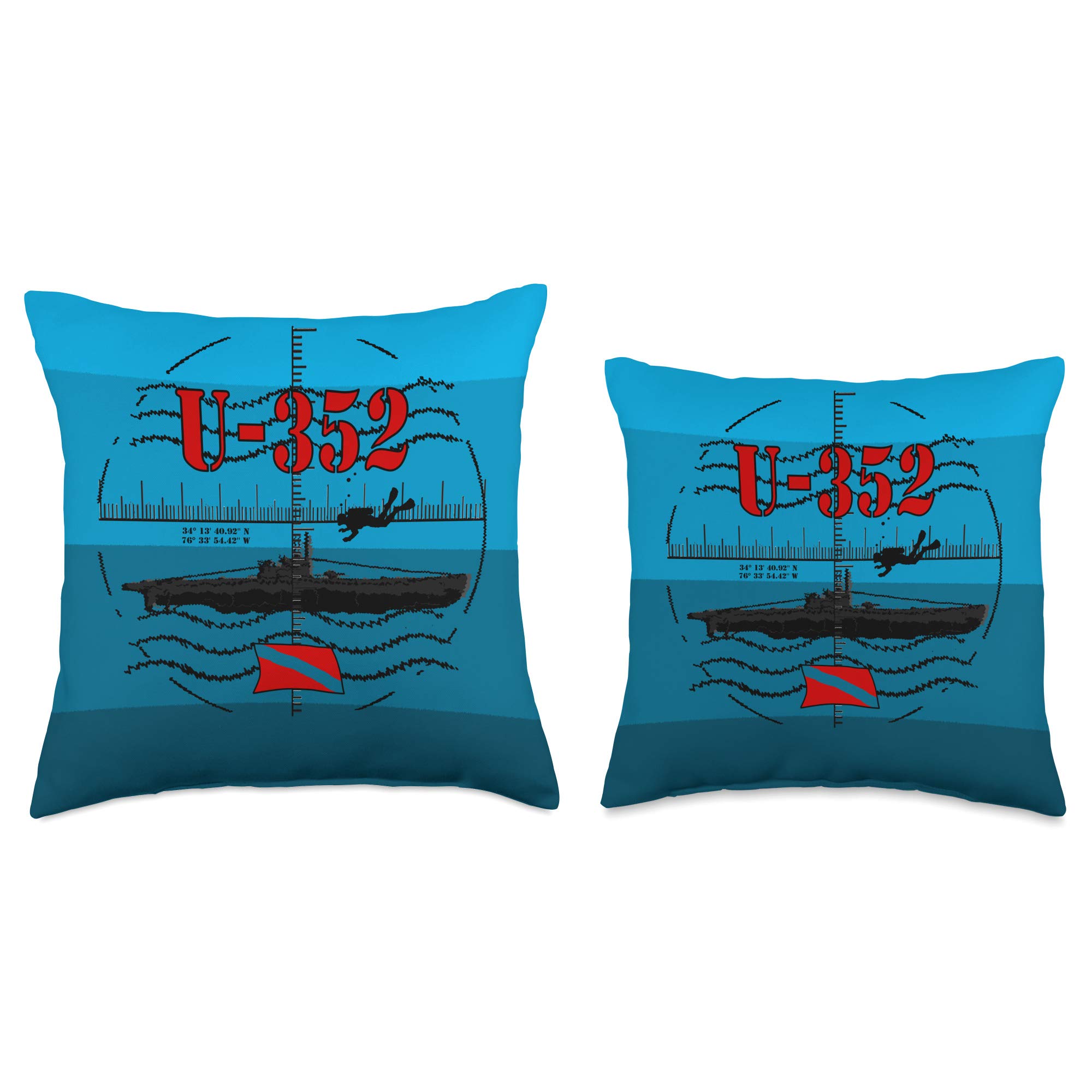 U-352 U-Boat Submarine WWII Pillow - 18x18 Multicolor - Scuba Diving Decor