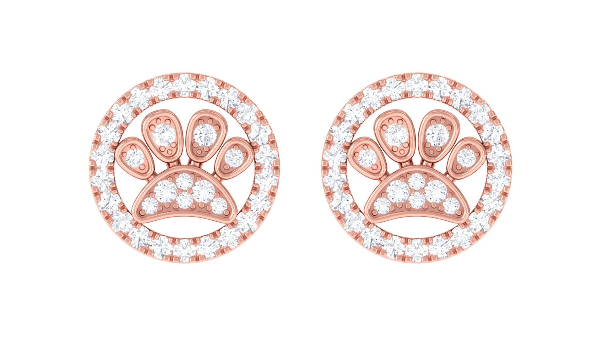 14K Solid Gold Diamond Paw Stud Earrings - April Birthstone Jewelry for Women, Elegant Animal Paw Design, Perfect Gift for Pet Lovers & Birthdays | Wear Daily or Special Occasions