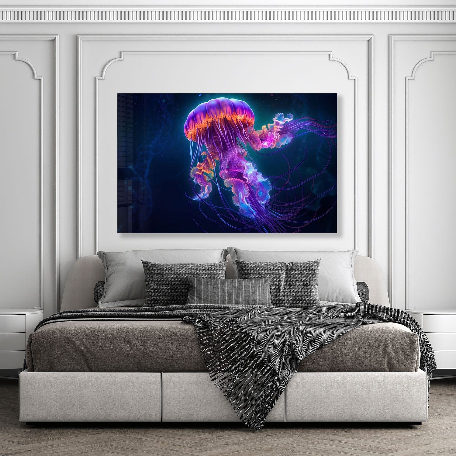 Jellyfish Tempered Glass Wall Art - Modern Ocean-Themed Decor for Living Room, Bedroom & Office
