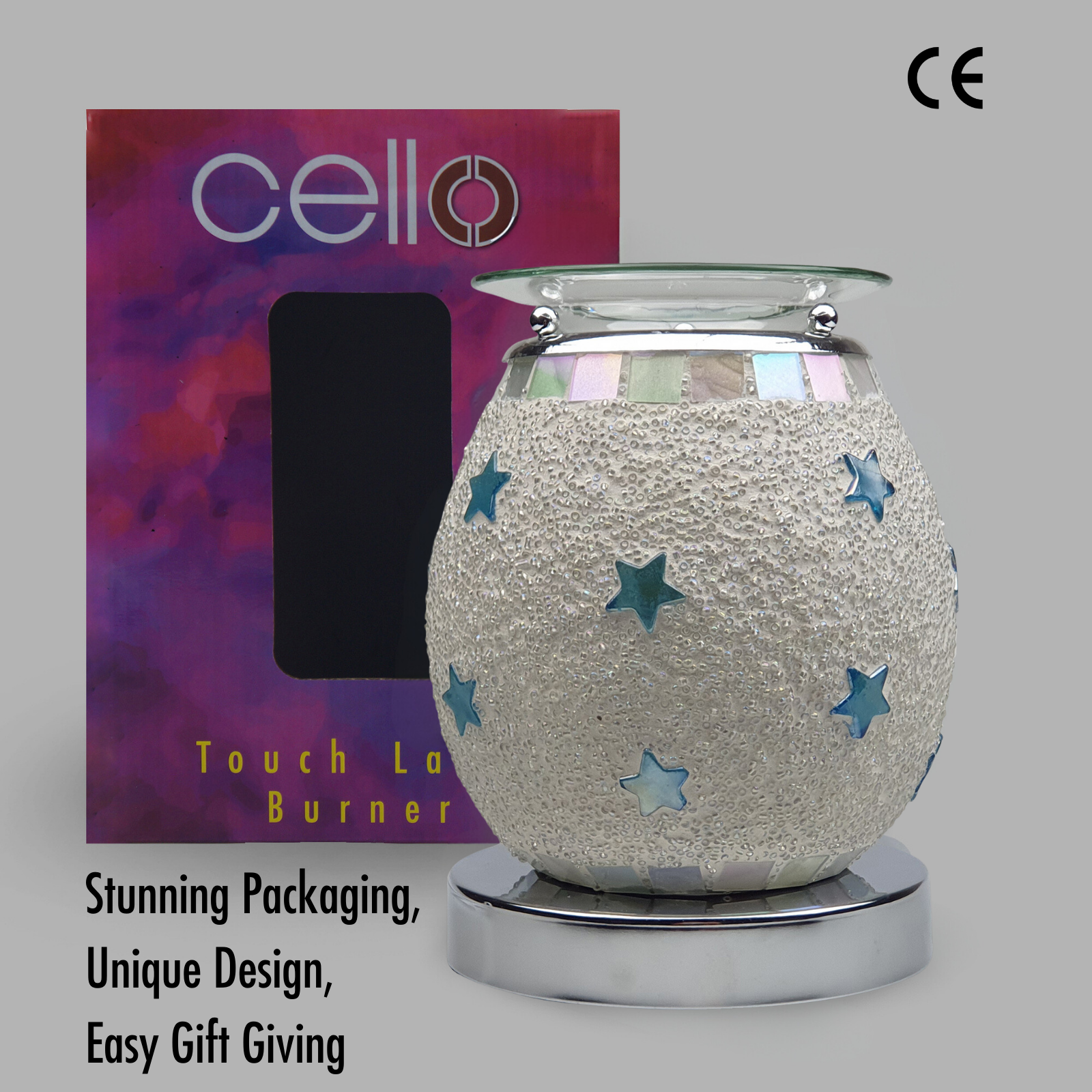 Cello Electric Wax Melter with Touch Control - Mosaic Blue Star Design for Aromatherapy & Home Fragrance