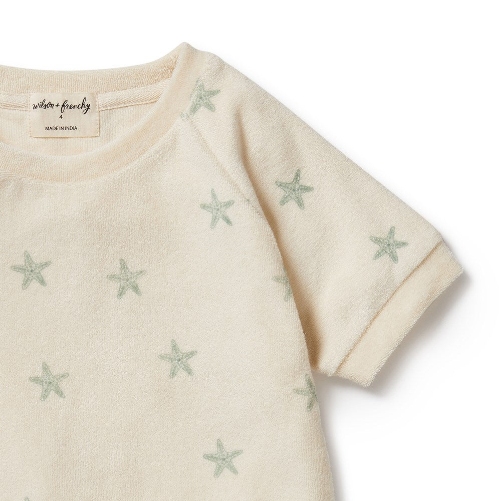 Organic Terry Cloth Baby Sweatpants with Tiny Starfish Print - Soft & Breathable for Infants & Toddlers - Perfect for Playtime, Lounging & Sleepwear