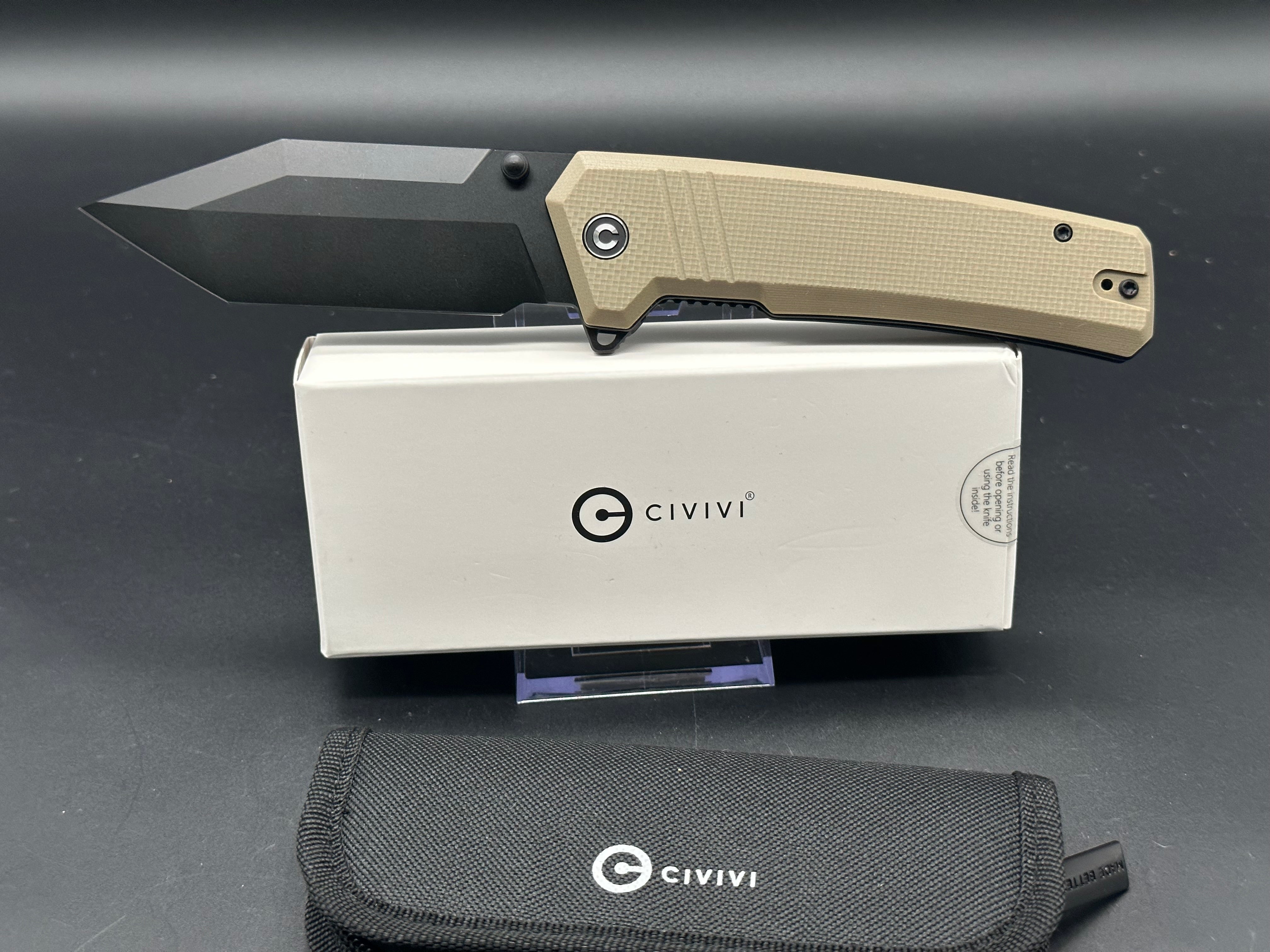 CIVIVI BHALTAIR Folding Pocket Knife - 14C28N Stainless Steel Blade with Tan Coarse G10 Handle - EDC Knife for Camping, Hiking & Outdoor Survival