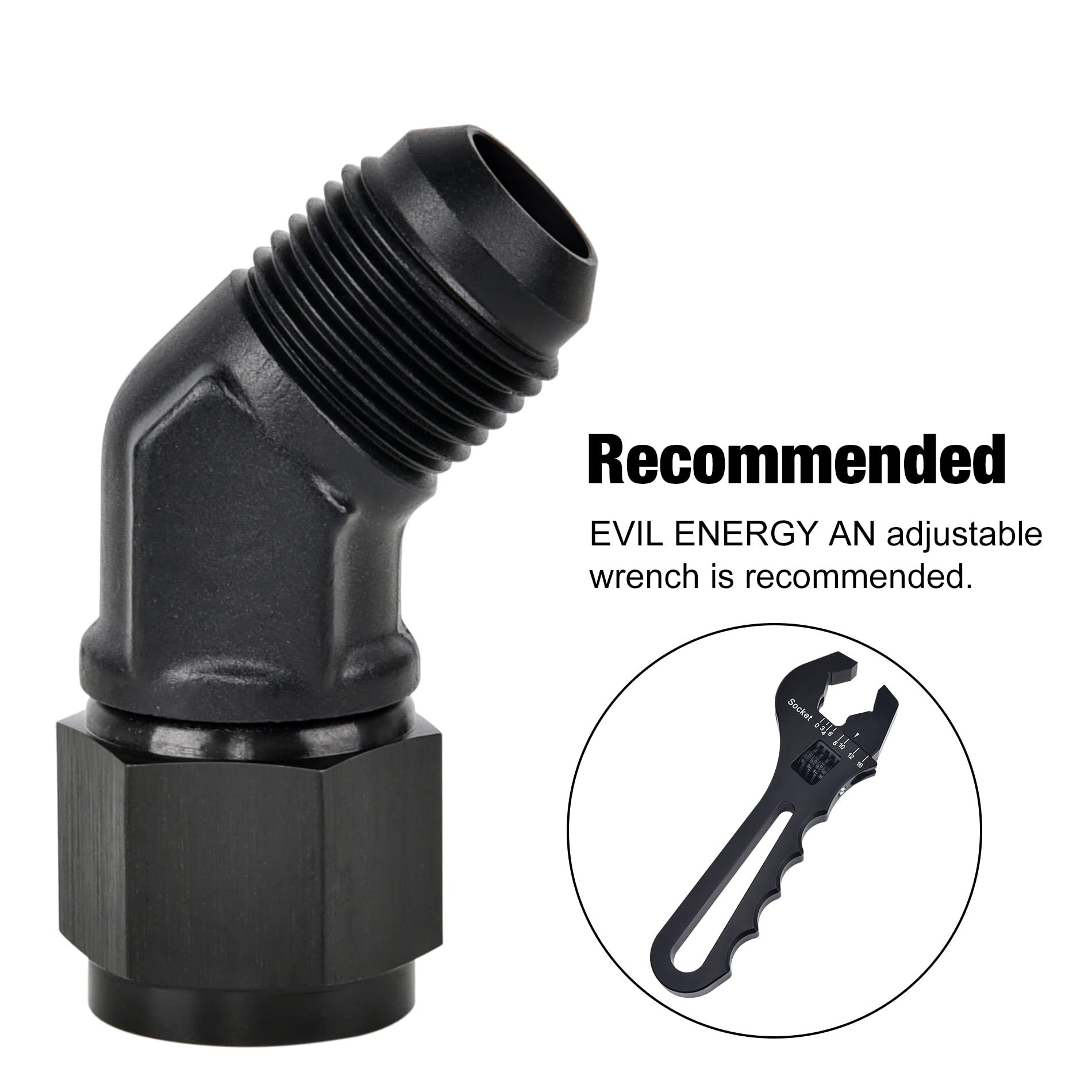 EVIL ENERGY AN Female to AN Male Flare Swivel Fitting Adapter - High Performance Aluminum Black AN Fitting for Fuel, Oil & Hydraulic Lines - Perfect for Automotive, Racing & Industrial Applications
