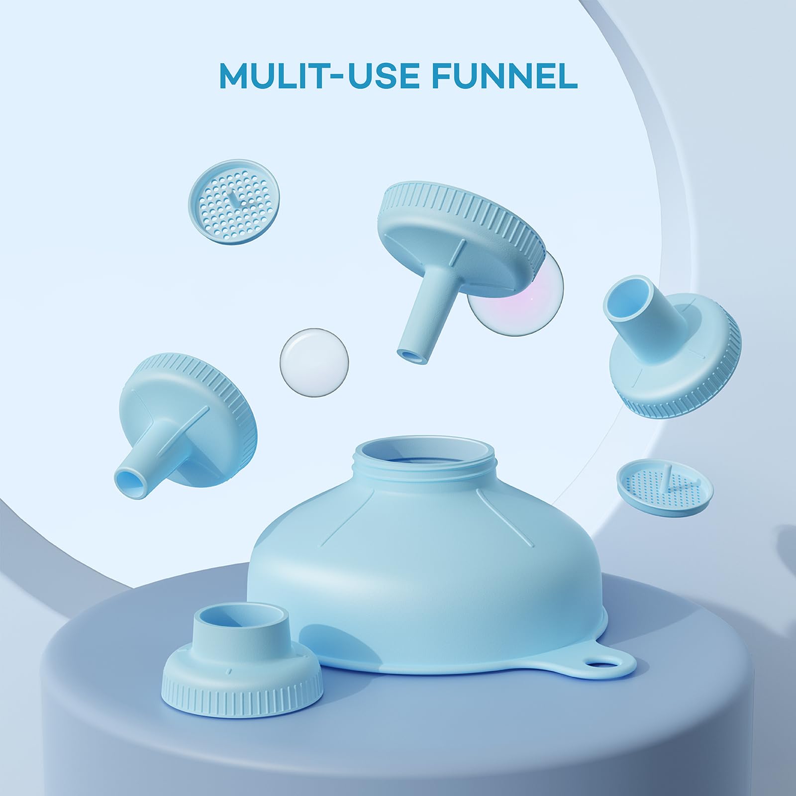 Wide Mouth Multi-Purpose Funnel Set - 4 Size Spouts & 2 Strainers - Food Grade Plastic Kitchen Funnel for Canning, Bottles & Bags - Perfect for Home Brewing, Oil Transfer & DIY Projects (Blue)