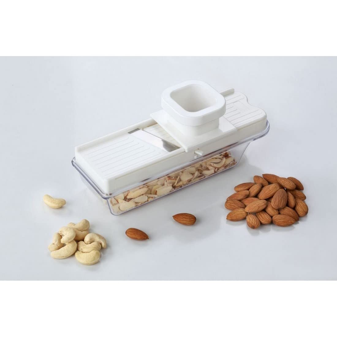 Premium Stainless Steel Garlic Ginger Slicer & Grater with Adjustable Thickness & Hand Guard - Multi-Purpose Vegetable Cutter for Onions, Carrots, Potatoes - Includes Storage Container - Perfect for Cooking, Meal Prep & Kitchen Organization