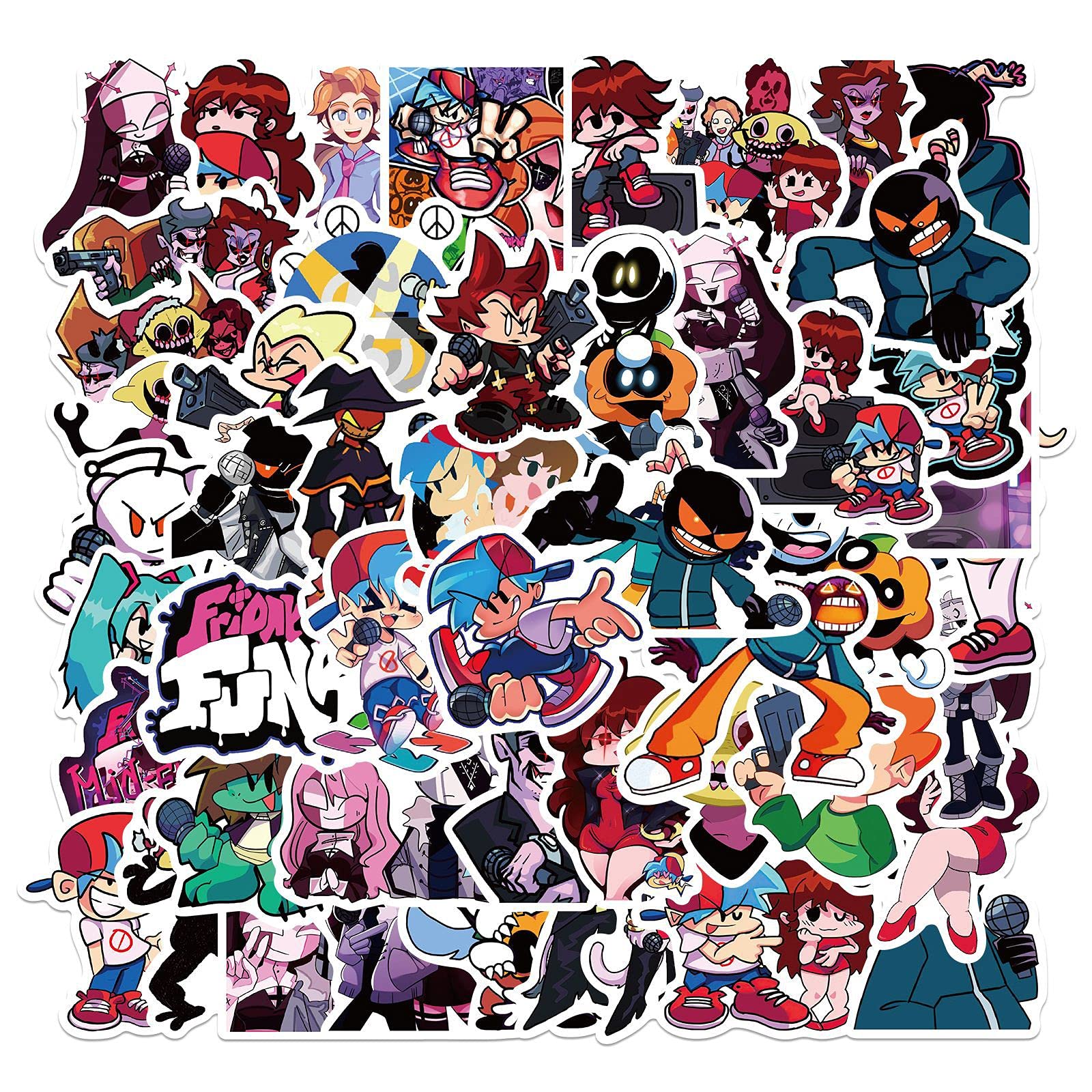 50pcs Friday Night Funkin Stickers - Fun FNF Game Decals for Laptop, Water Bottle, Skateboard, Phone, Bike & More - Perfect for Kids, Teens & Gamers - Great for DIY Crafts, School Supplies & Gaming Accessories