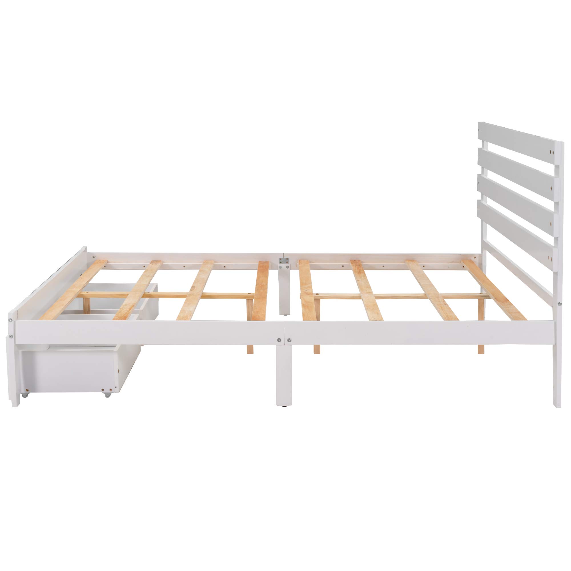 Modern Wood Platform Bed Frame Set with Under-Bed Drawers - Queen Size, White - Space-Saving Storage Bed for Master Bedroom, Guest Room & Small Apartments