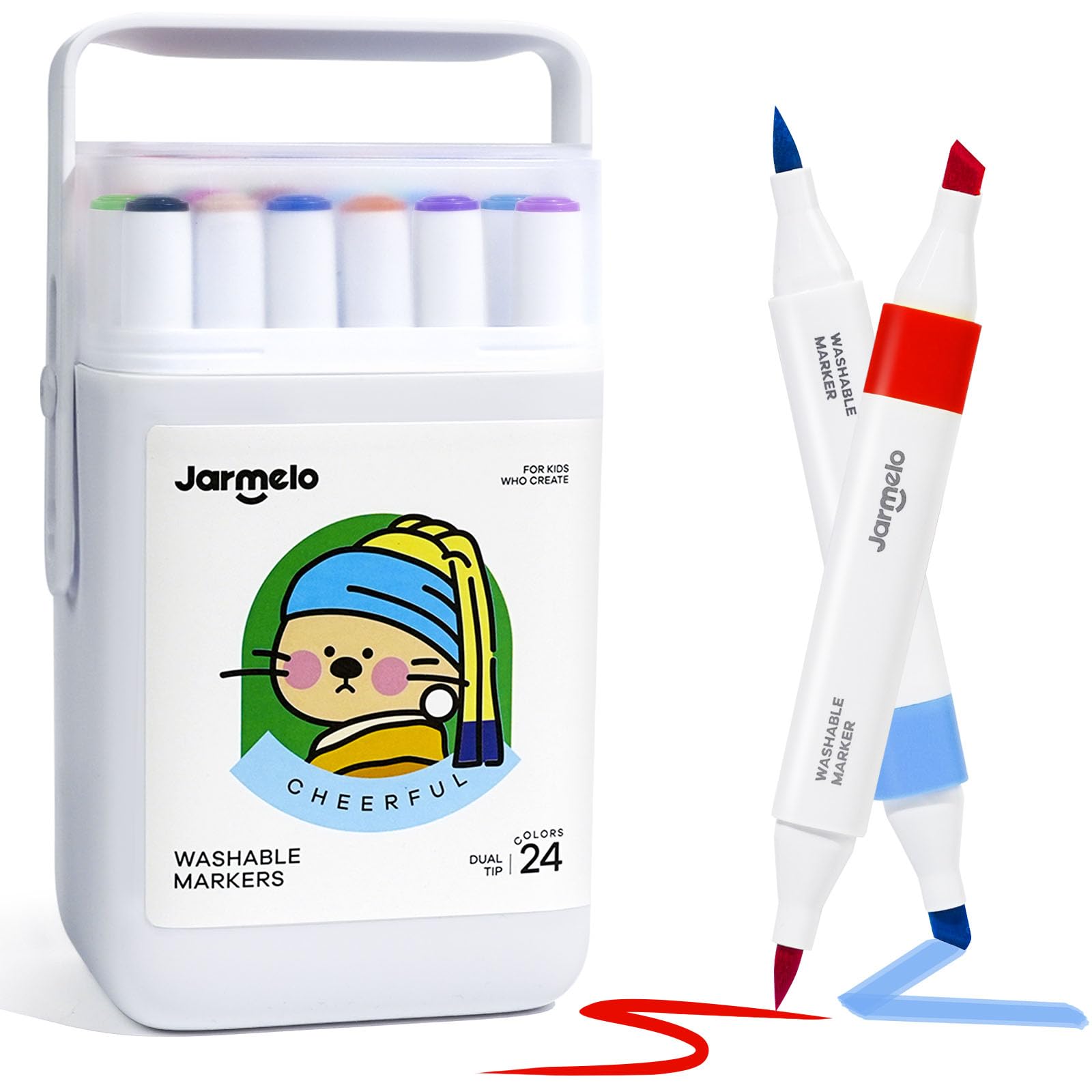 Washable Dual Tip Markers for Kids Ages 4-12 | Brush & Chisel Tip Water-Based Coloring Markers | 24 Vibrant Colors with Storage Case | Non-Toxic Art Supplies for School, Home & DIY Projects | Perfect for Drawing, Coloring Books & Craft Activities