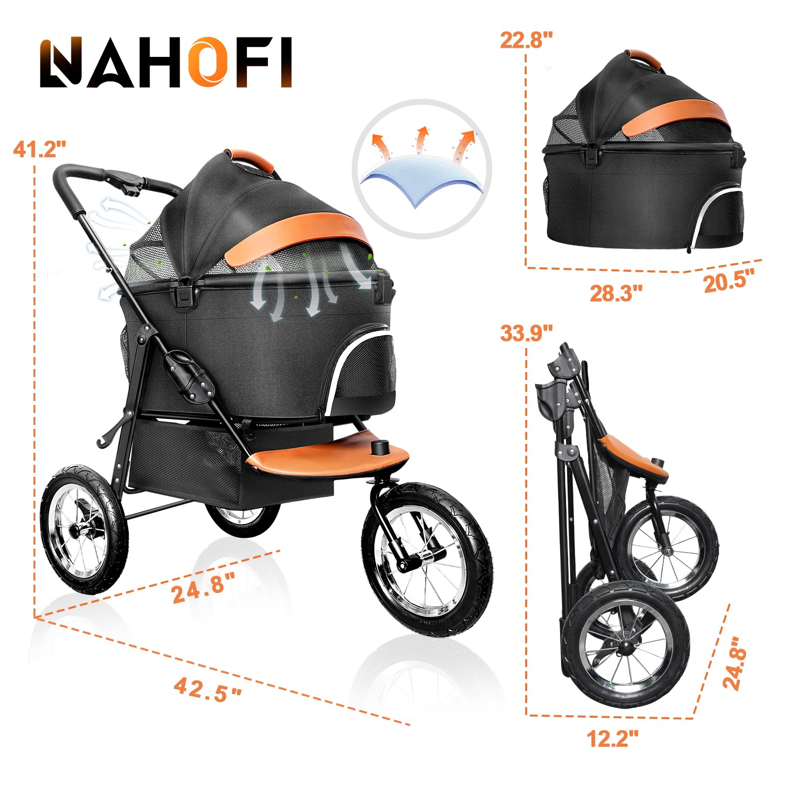 3-in-1 Dog Stroller for Medium & Small Pets - Lightweight Pet Carrier with Zipperless Entry, Jogging Tires & Storage Basket | Perfect for Cats & Small Dogs | Ideal for Walking, Jogging, Park Visits & Vet Trips