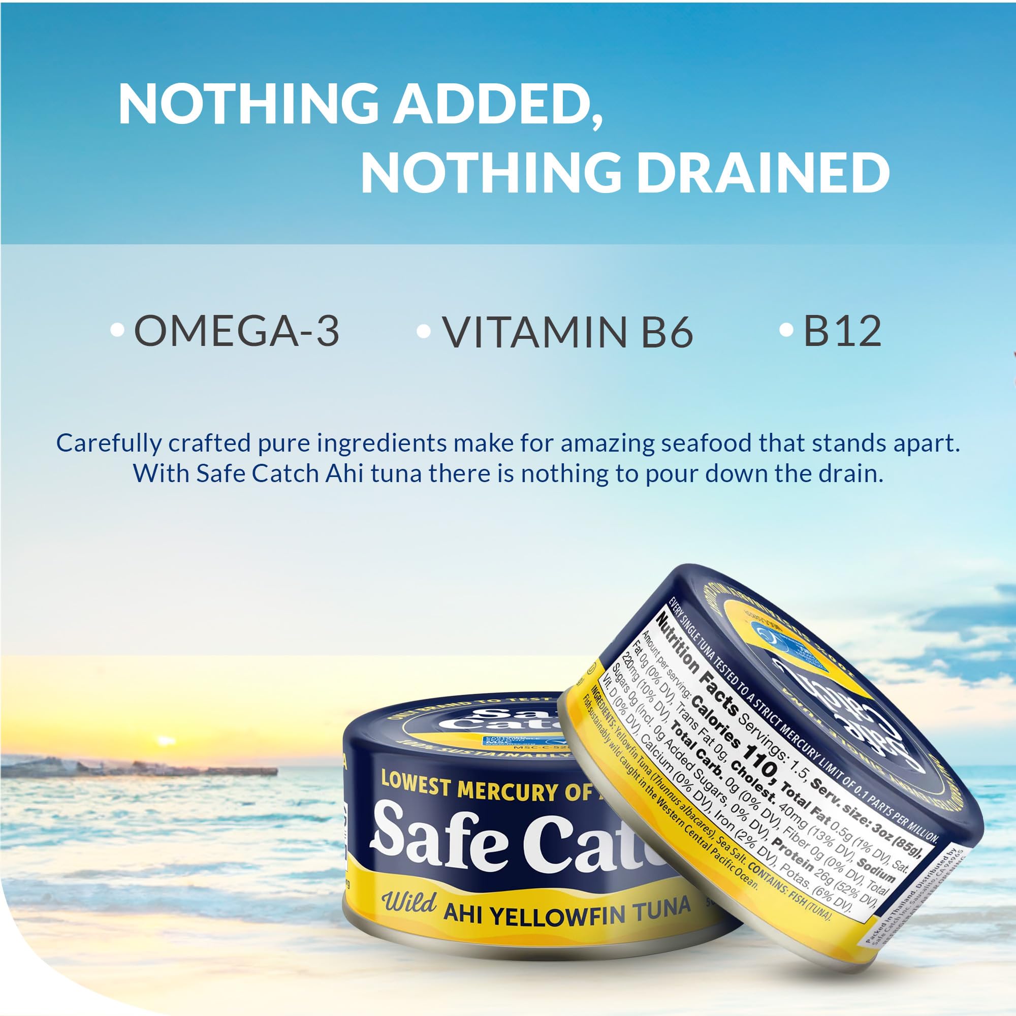 Safe Catch Wild Ahi Yellowfin Tuna Canned - Wild Caught, Low Mercury, High Protein & Omega 3, Gluten-Free, Kosher (Pack of 6) | Perfect for Salads, Sandwiches & Healthy Meal Prep