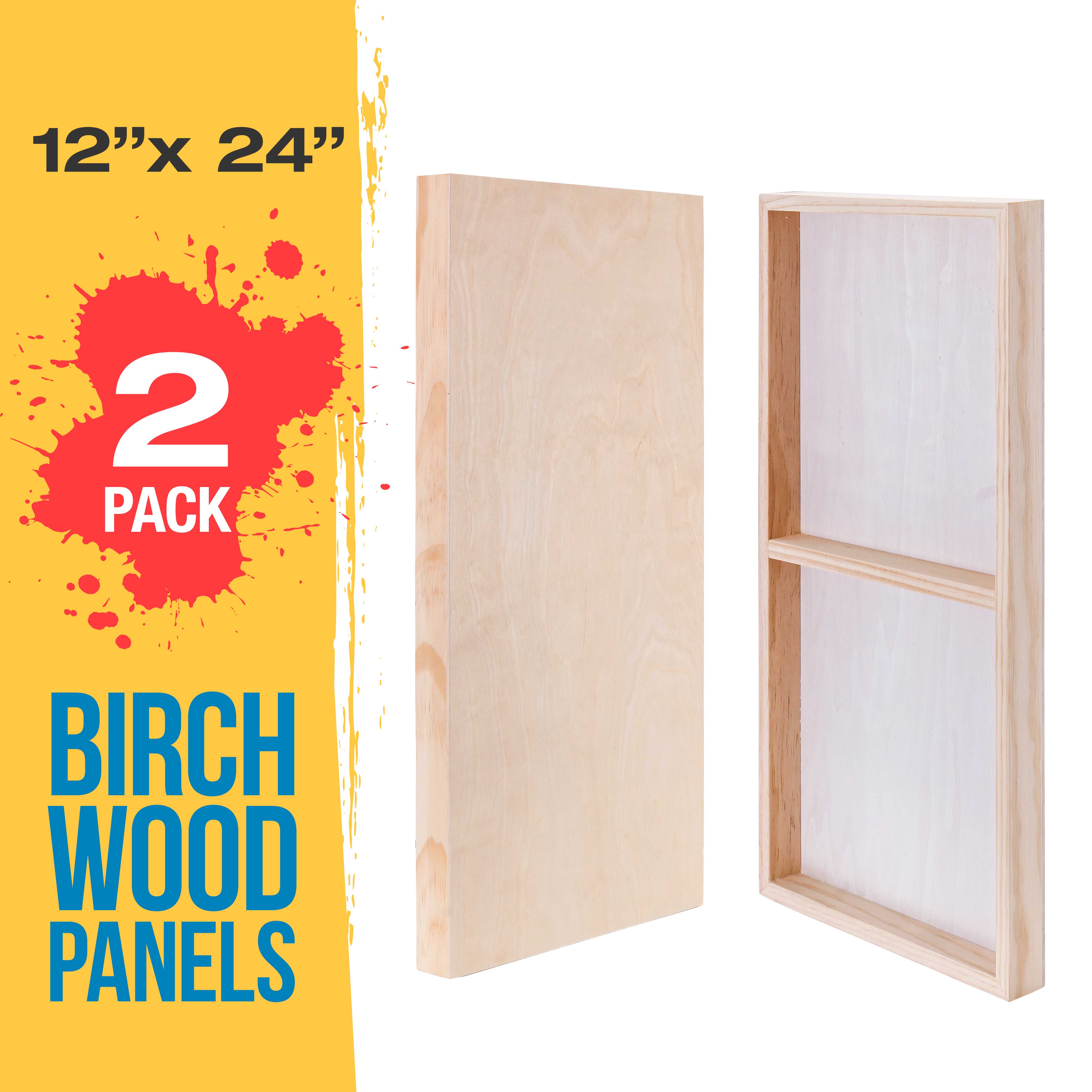 Unfinished Cradled Wood Panels for Painting - 2 Pack 12x24 Inch Gallery Birch Wooden Canvas Boards (1.5